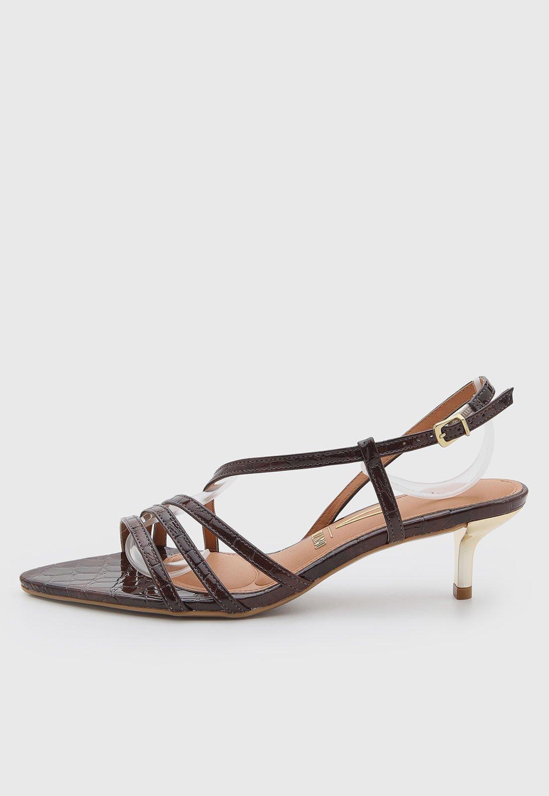 Sandália Feminina Vizzano Croco Salto Fino Marrom