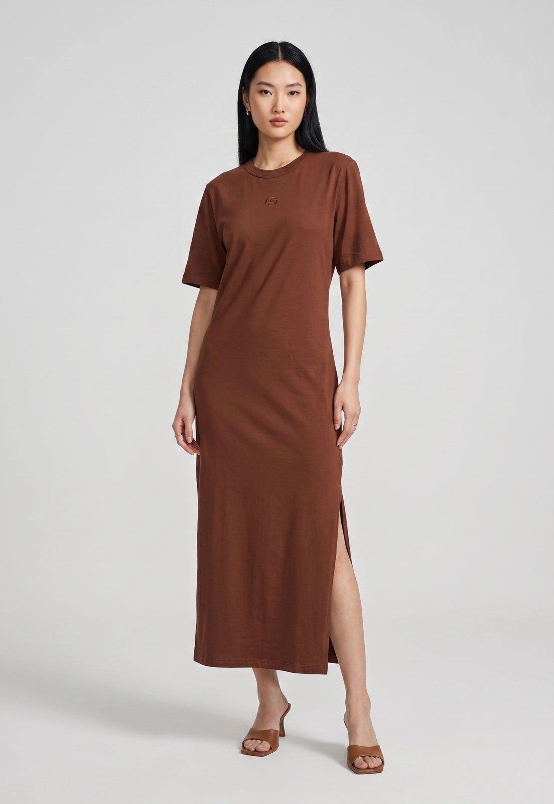 Vestido Feminino Colcci Midi Fenda Marrom