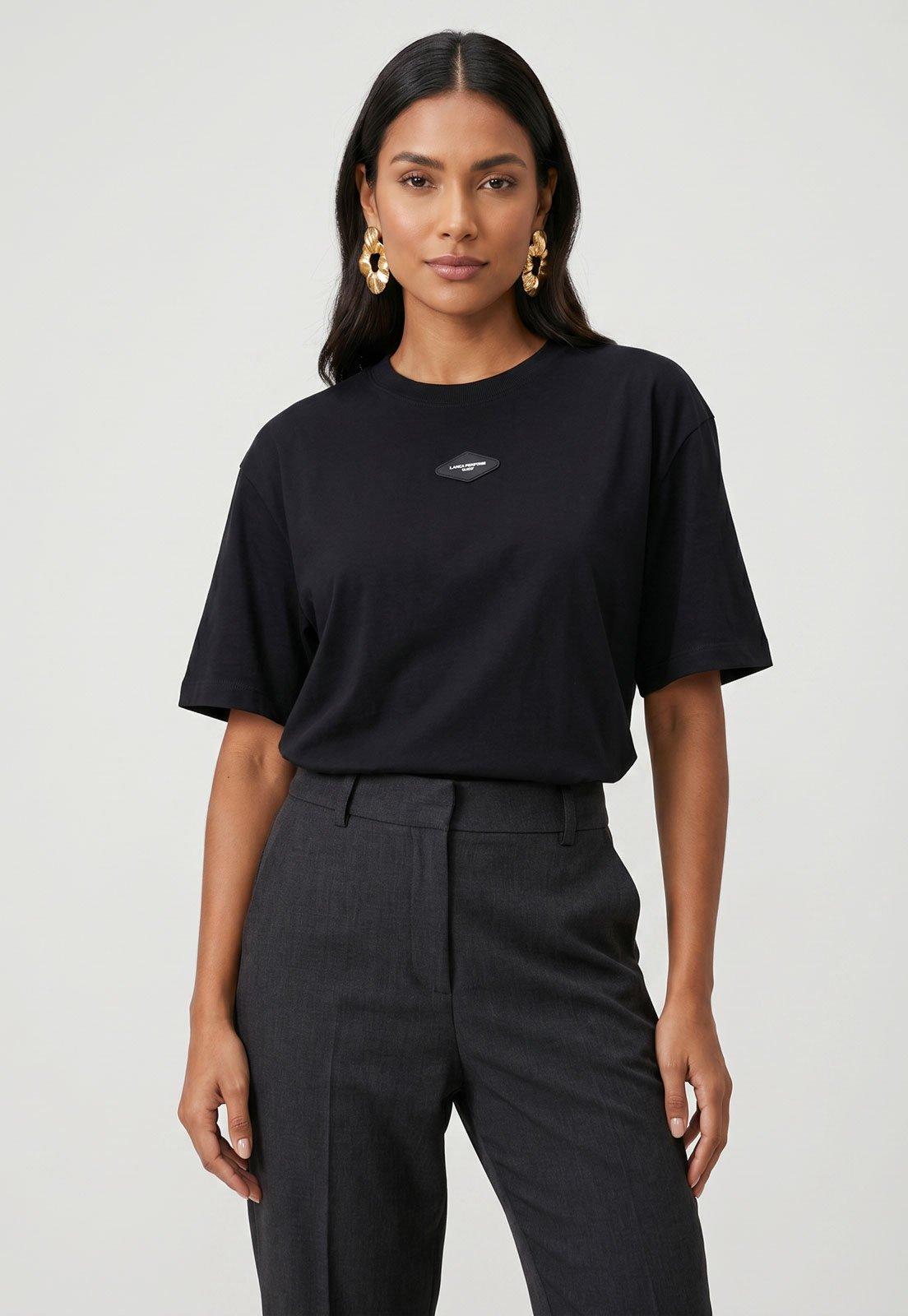 Camiseta Feminina Lança Perfume Gola Redonda Preta