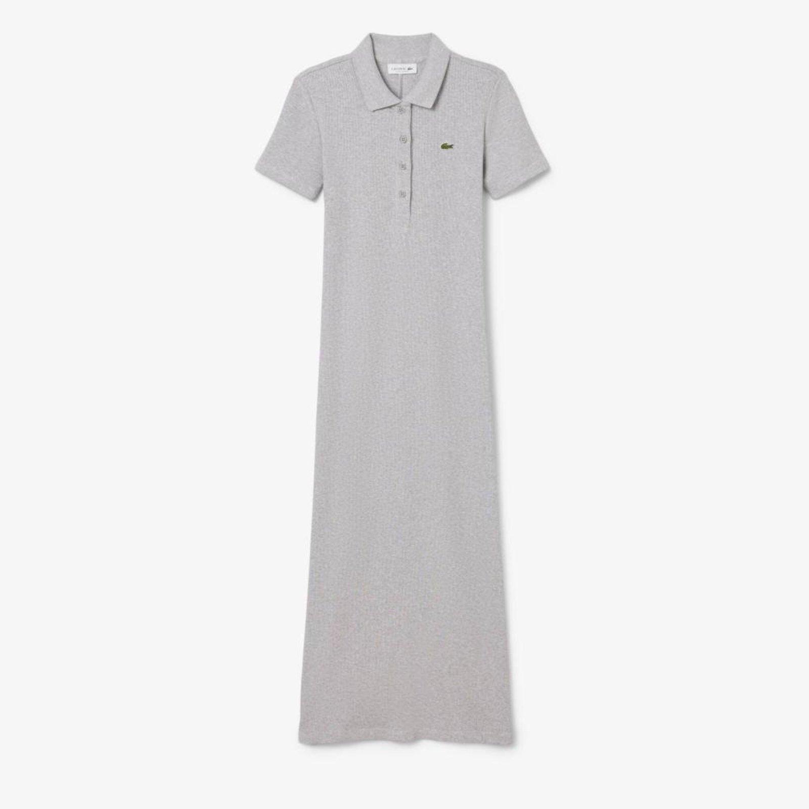 Vestido Polo Longo de Algodão Canelado Cinza