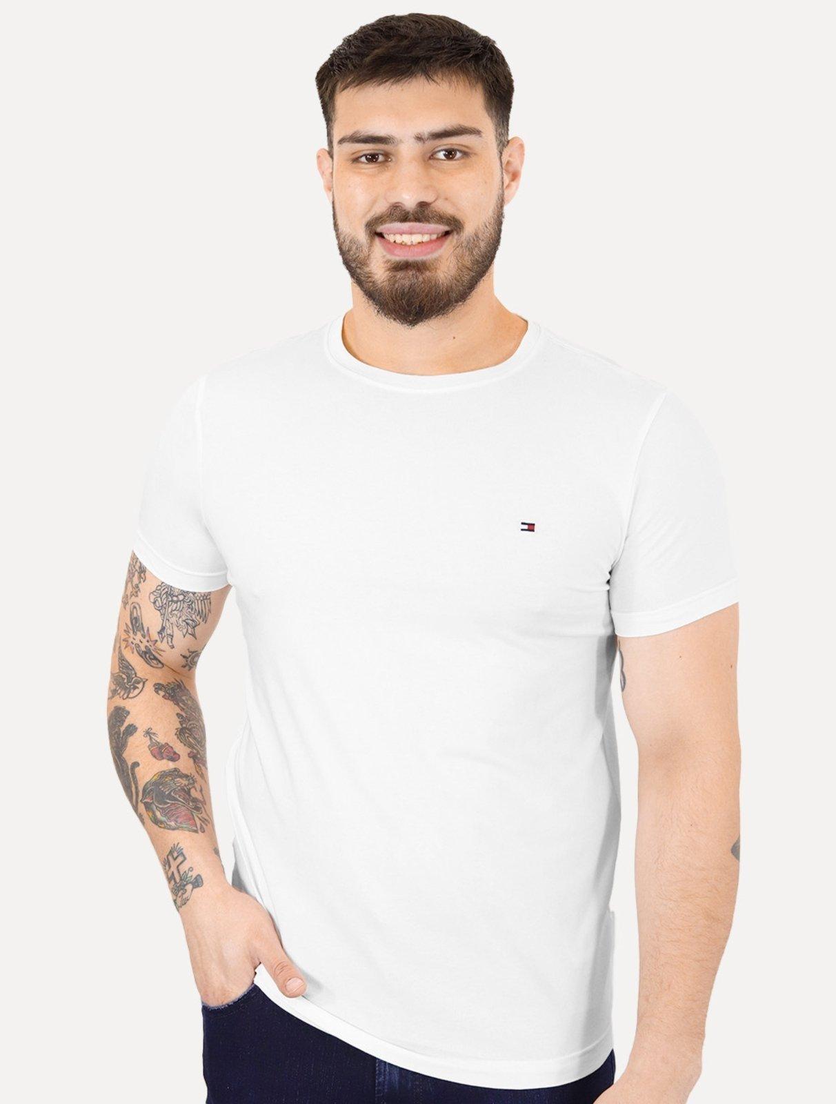 Camiseta Tommy Hilfiger Masculina Slim Fit Essential Stretch Branca