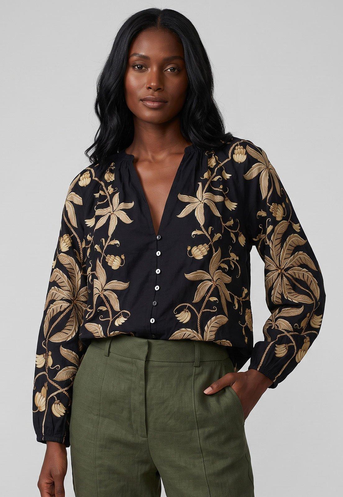 Blusa Feminina FARM Estampada Preta