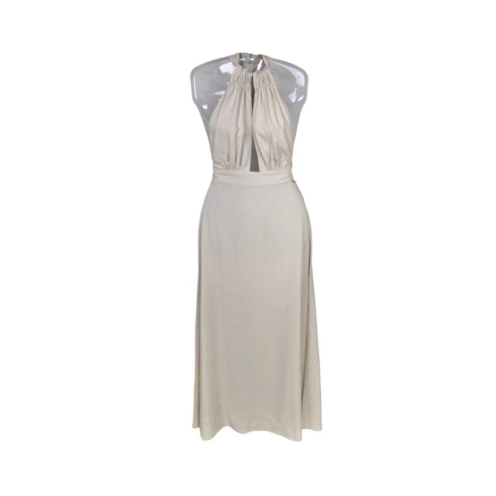 Vestido Midi Joana Frente Única Com Amarração Colcci Bege