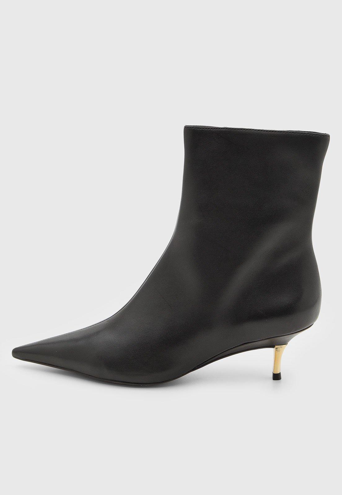 Bota Feminina Arezzo Cano Baixo Couro Preta
