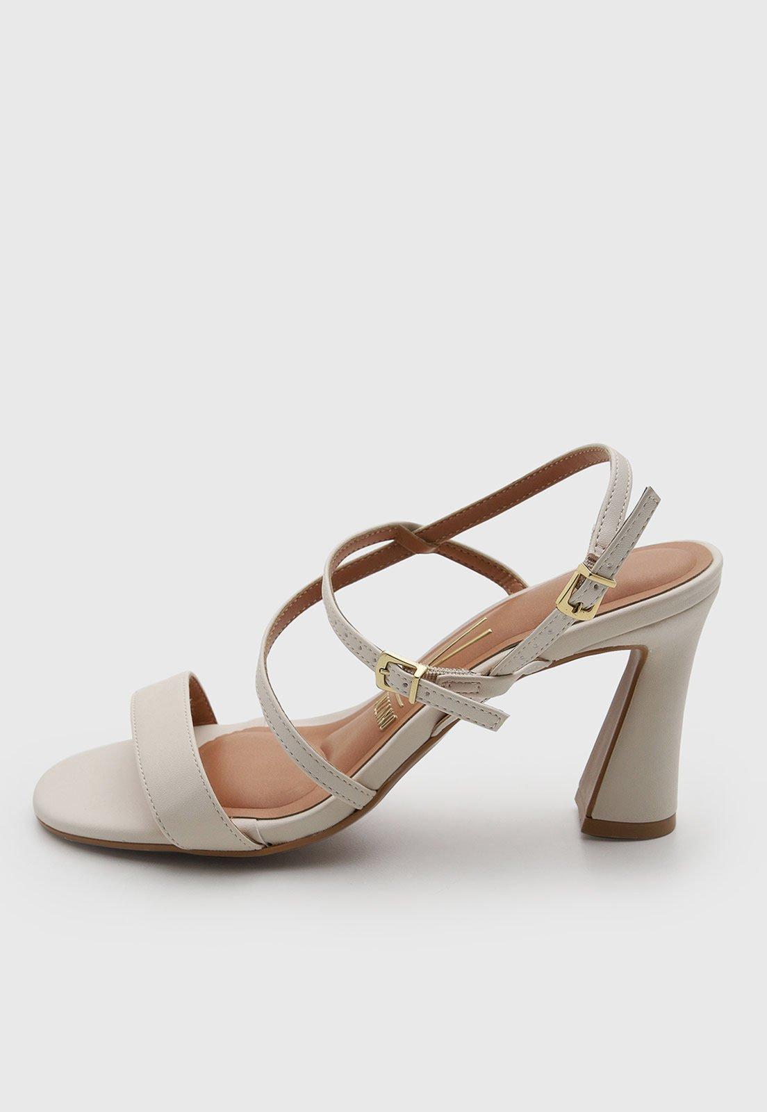 Sandália Feminina Vizzano Salto Alto Tiras Fivela Off-white
