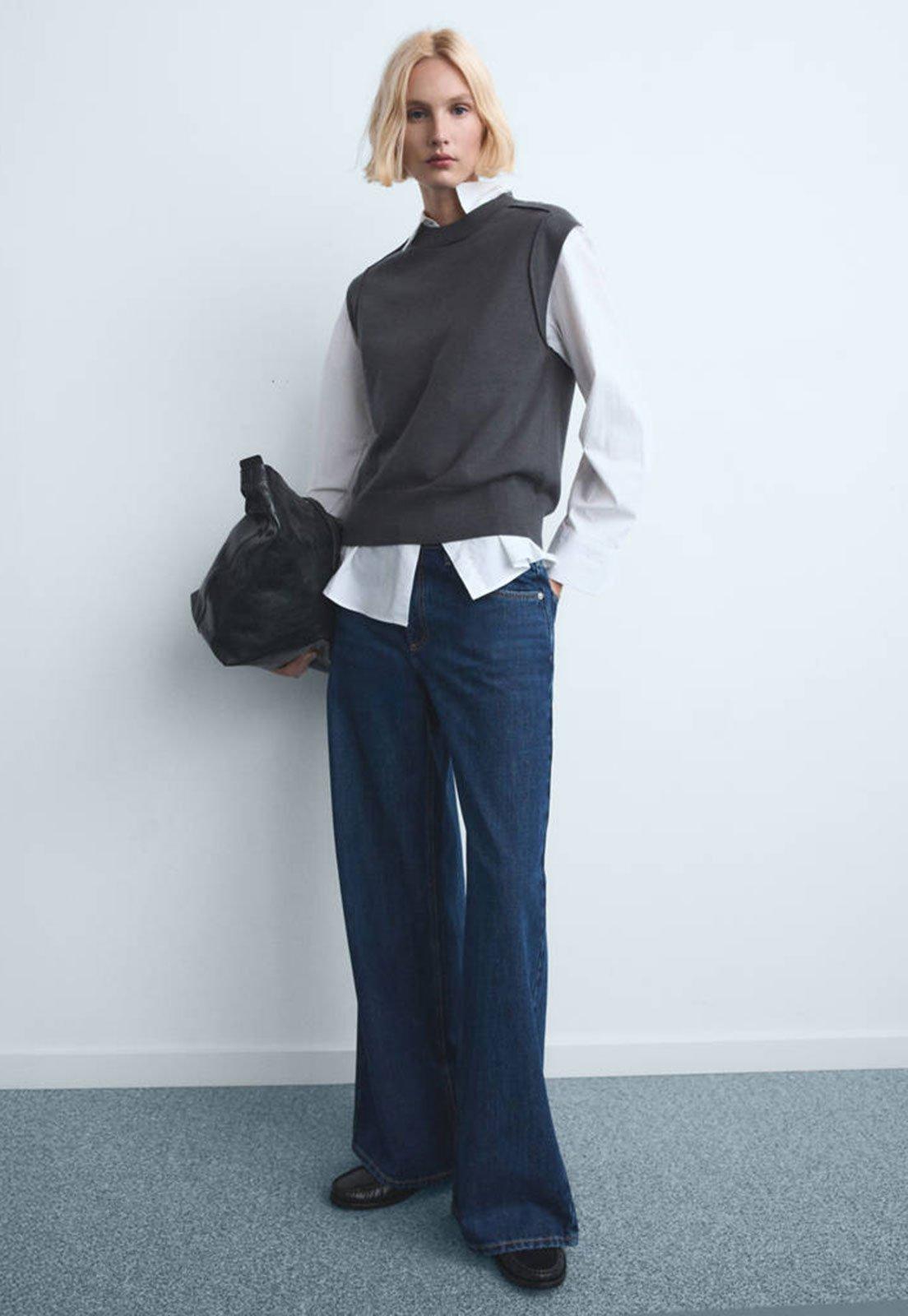 Calça Jeans Feminina Mango Wide Leg Annie Azul