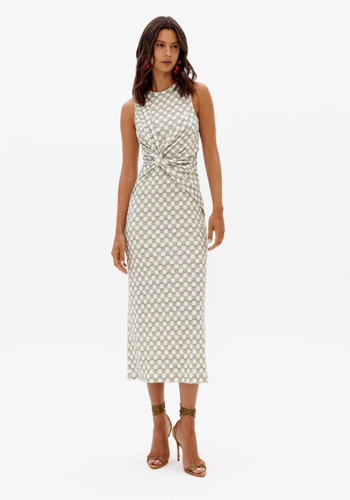 Vestido Canelado Super Midi Estampado Lança Perfume