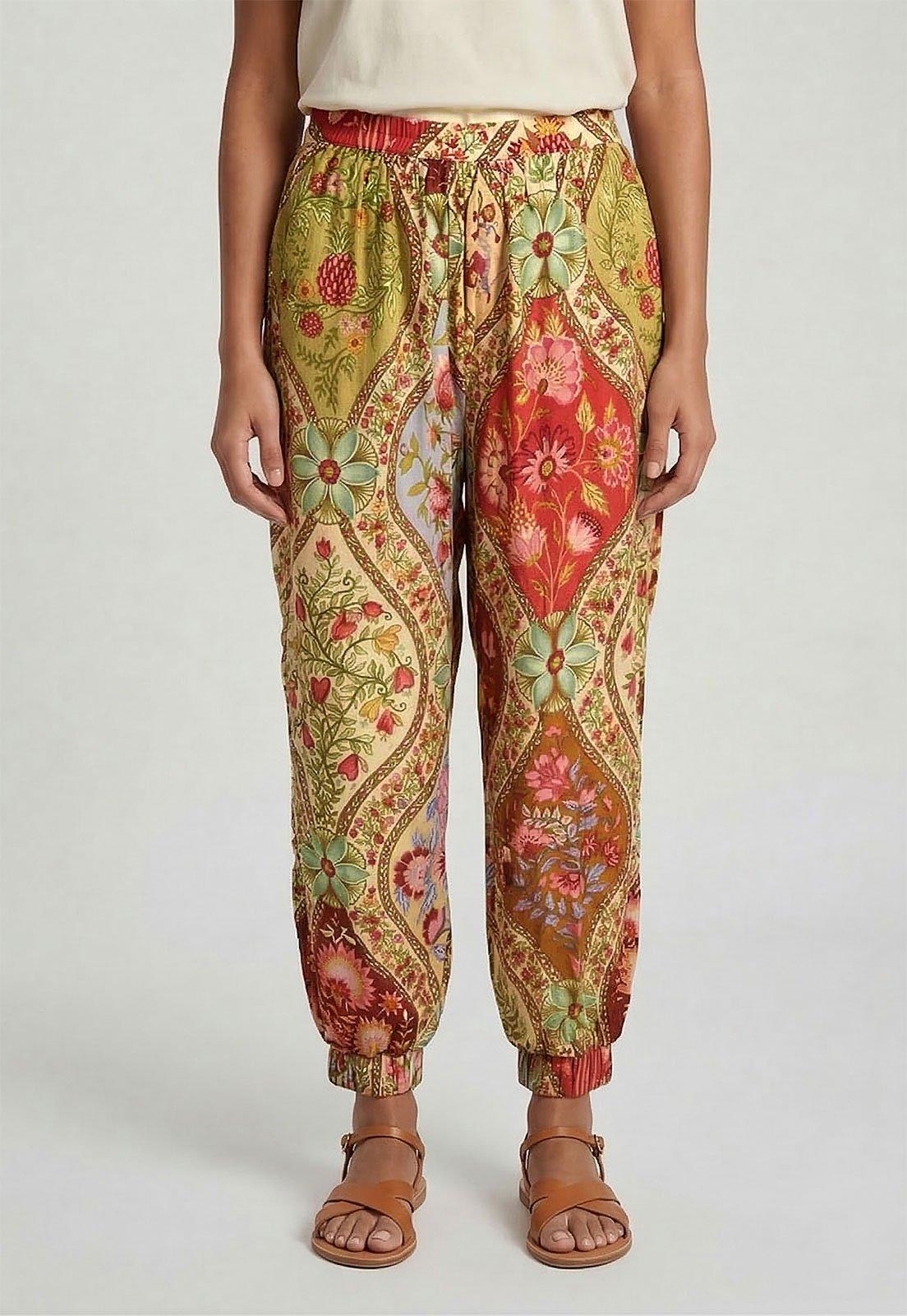 Calça Feminina FARM Floral Cintura Alta Floral Bege