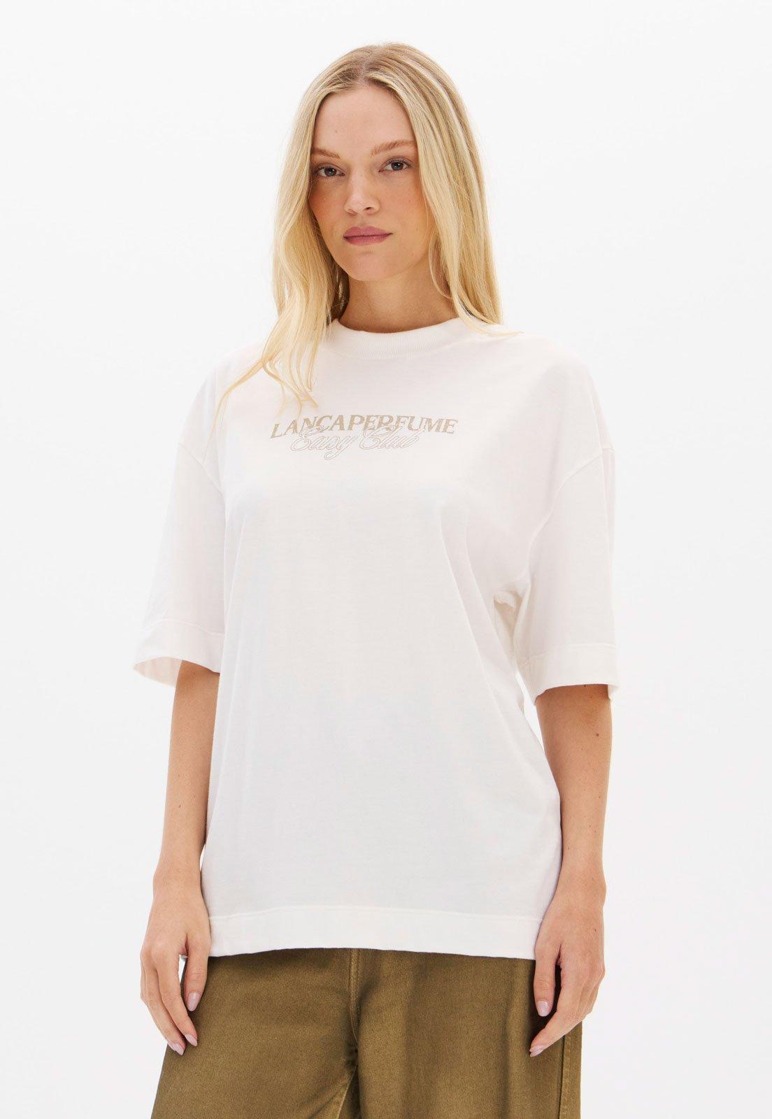 Camiseta Feminina Lança Perfume Oversized Estampa Branca