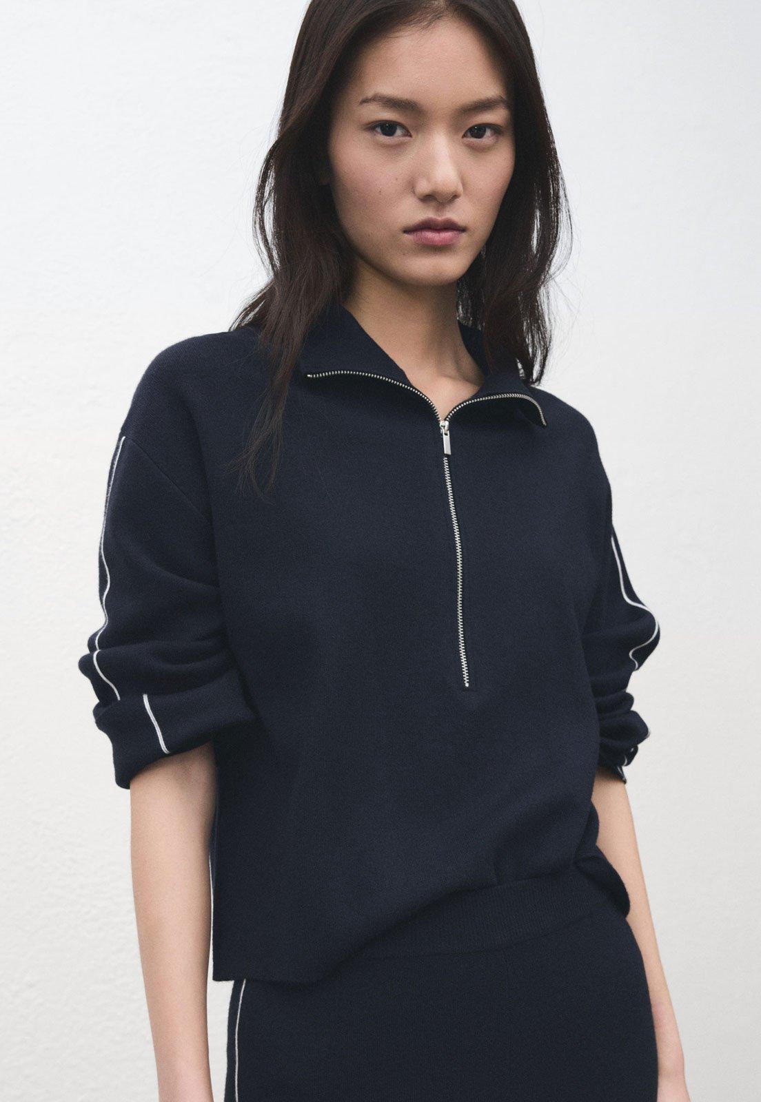 Suéter Feminino Mango Cropped Manga Longa Preto