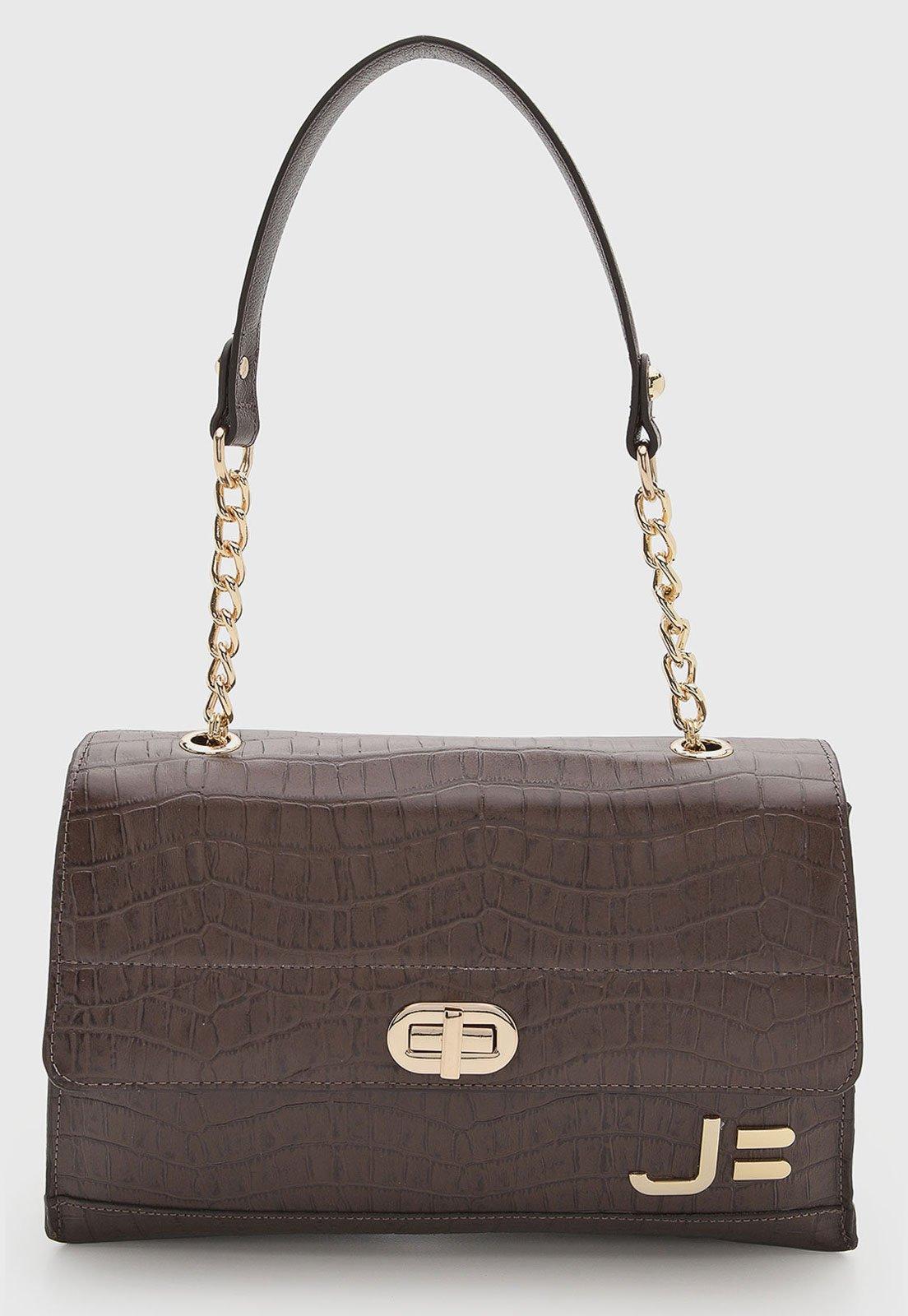Bolsa Jorge Bischoff Couro Correntes Croco Marrom