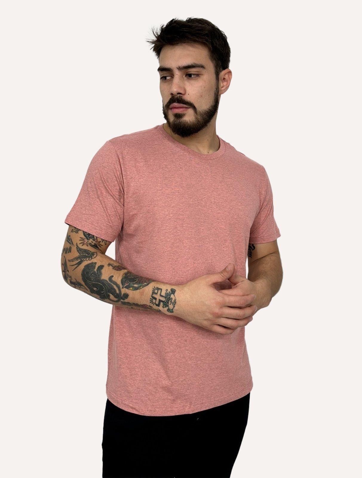 Camiseta Aramis Masculina Malha Fio a Fio Rosa Mescla