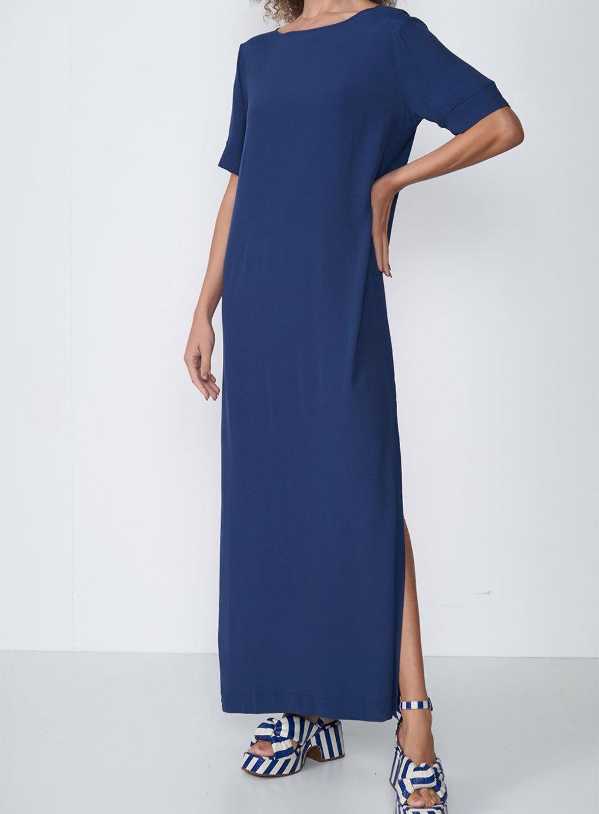 Vestido Longo Solto Com Fenda Colcci Azul Escuro