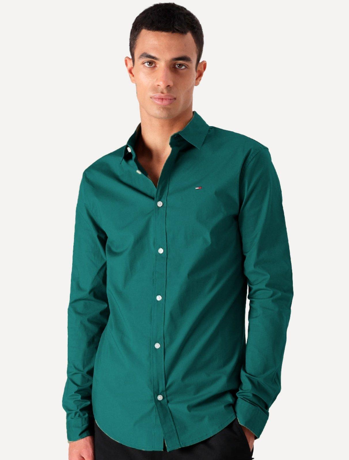 Camisa Tommy Jeans Masculina Slim Original Stretch Verde Escuro