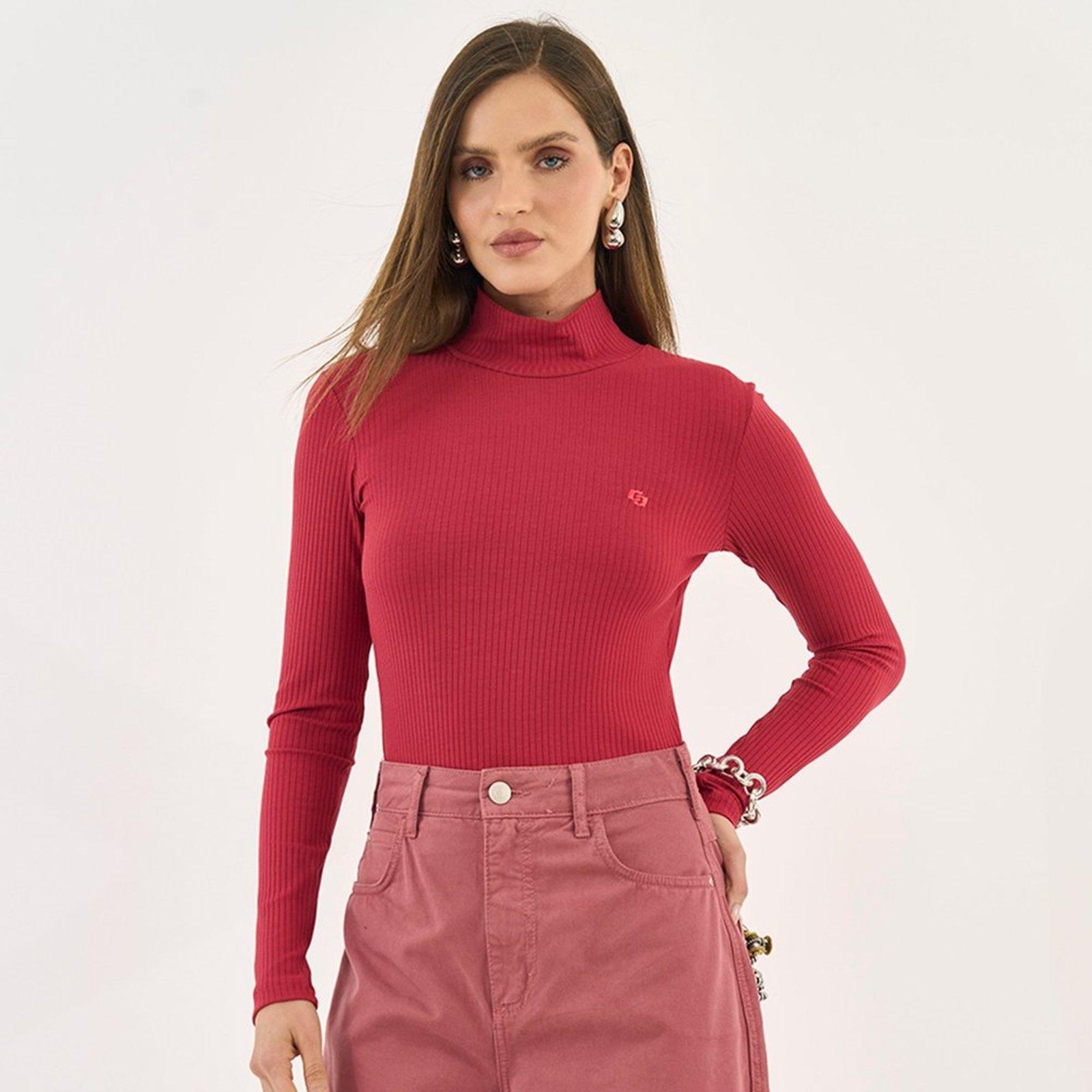 Blusa Canelado Colcci Gola Alta In26 Vermelho Feminino