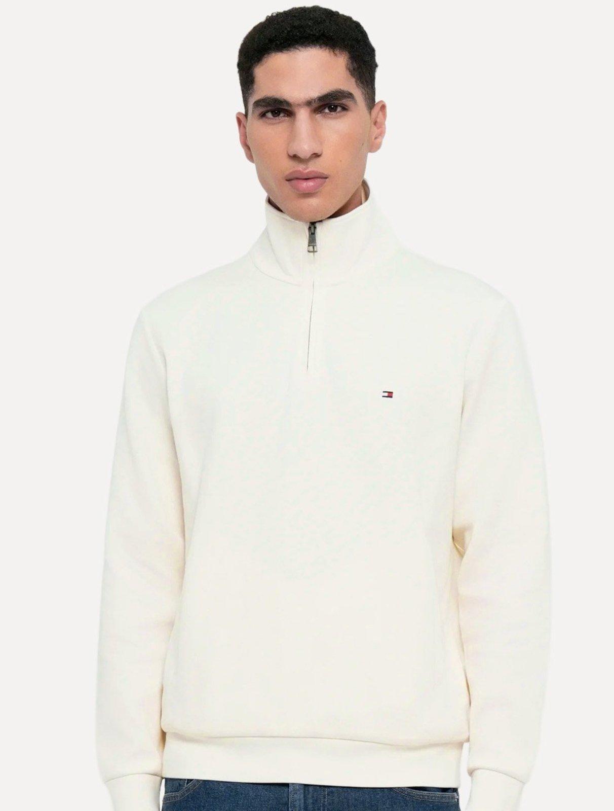 Suéter Tommy Hilfiger Masculino Essential Cotton Half Zip Mock Off White