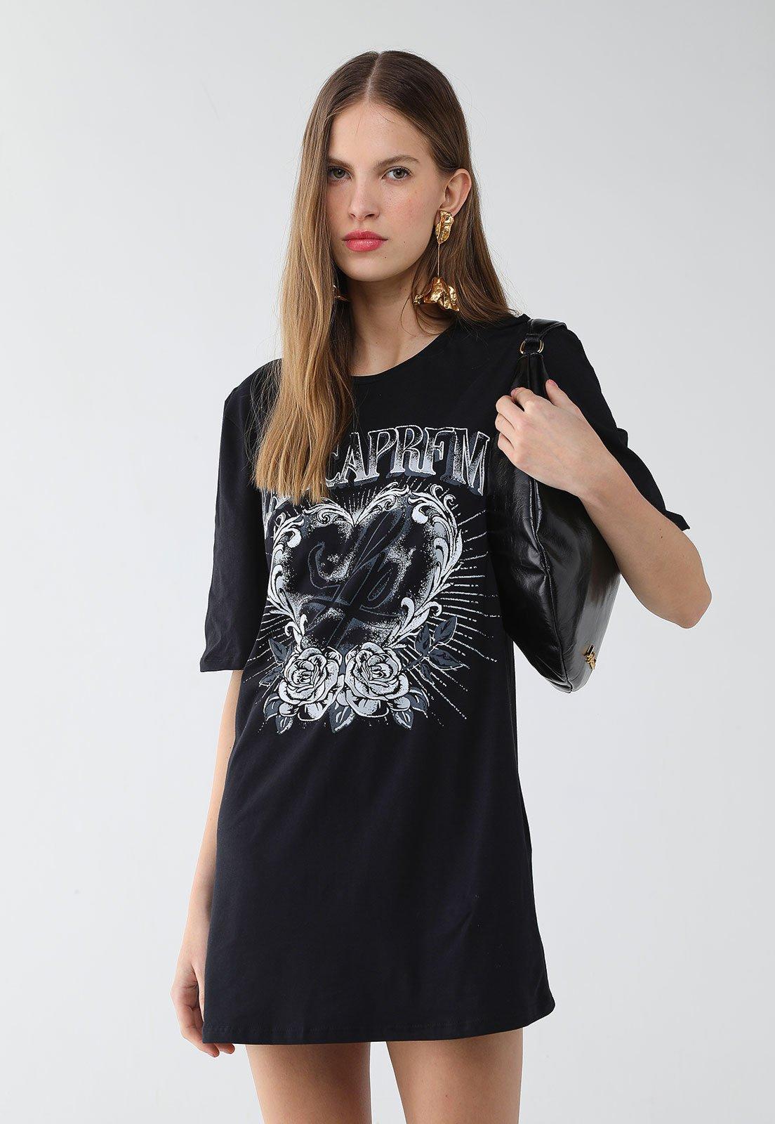 Vestido Feminino Lança Perfume T-Dress Estampado Preto
