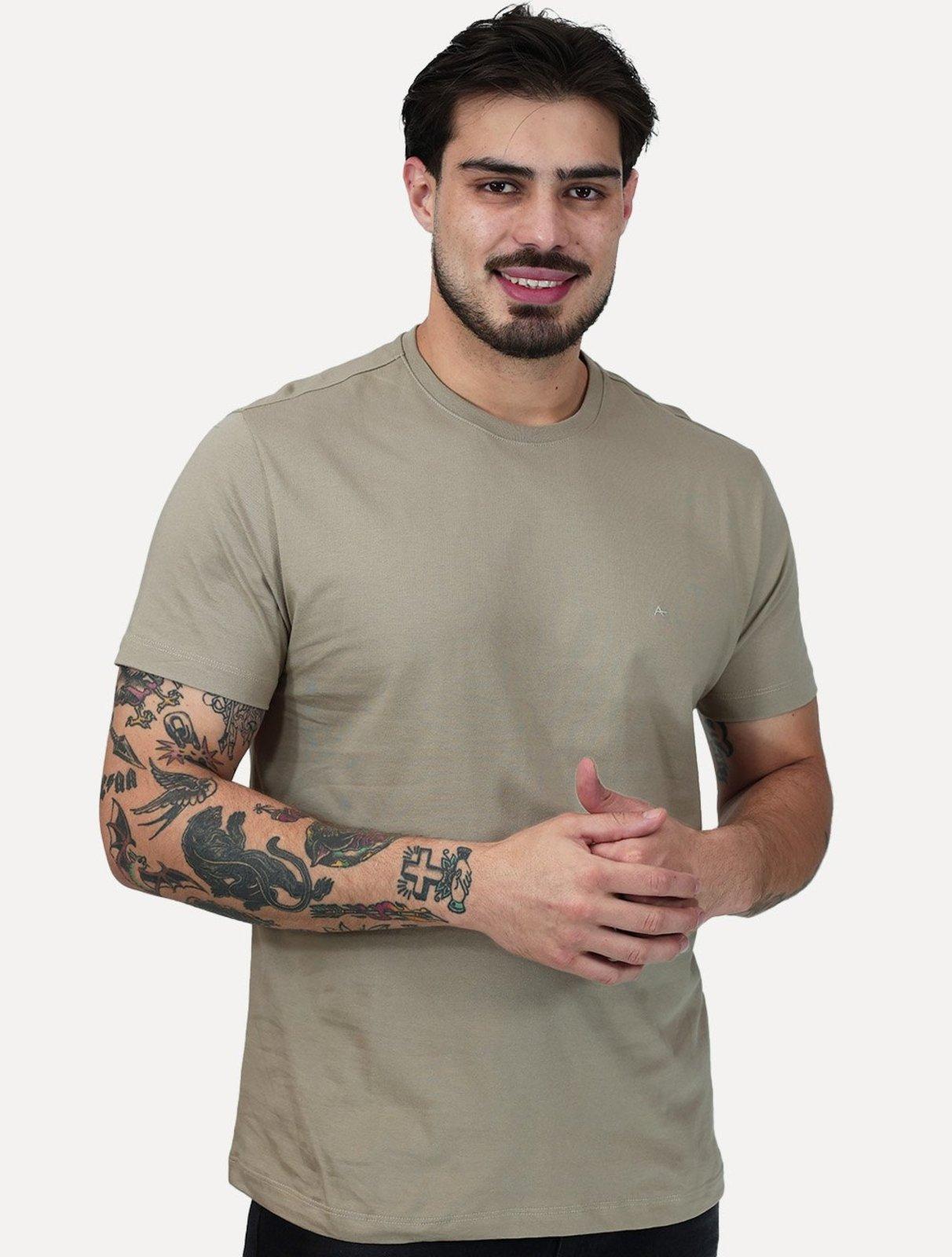 Camiseta Aramis Masculina Basic Lisa Mono Icon Cáqui Médio
