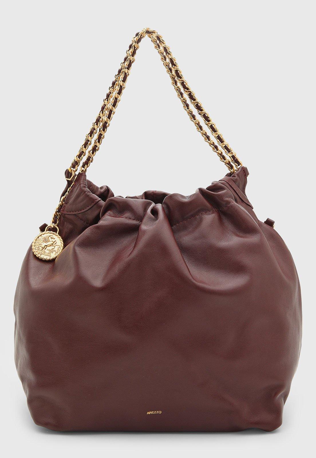 Bolsa Média Feminina Arezzo Couro Alça Corrente Vinho