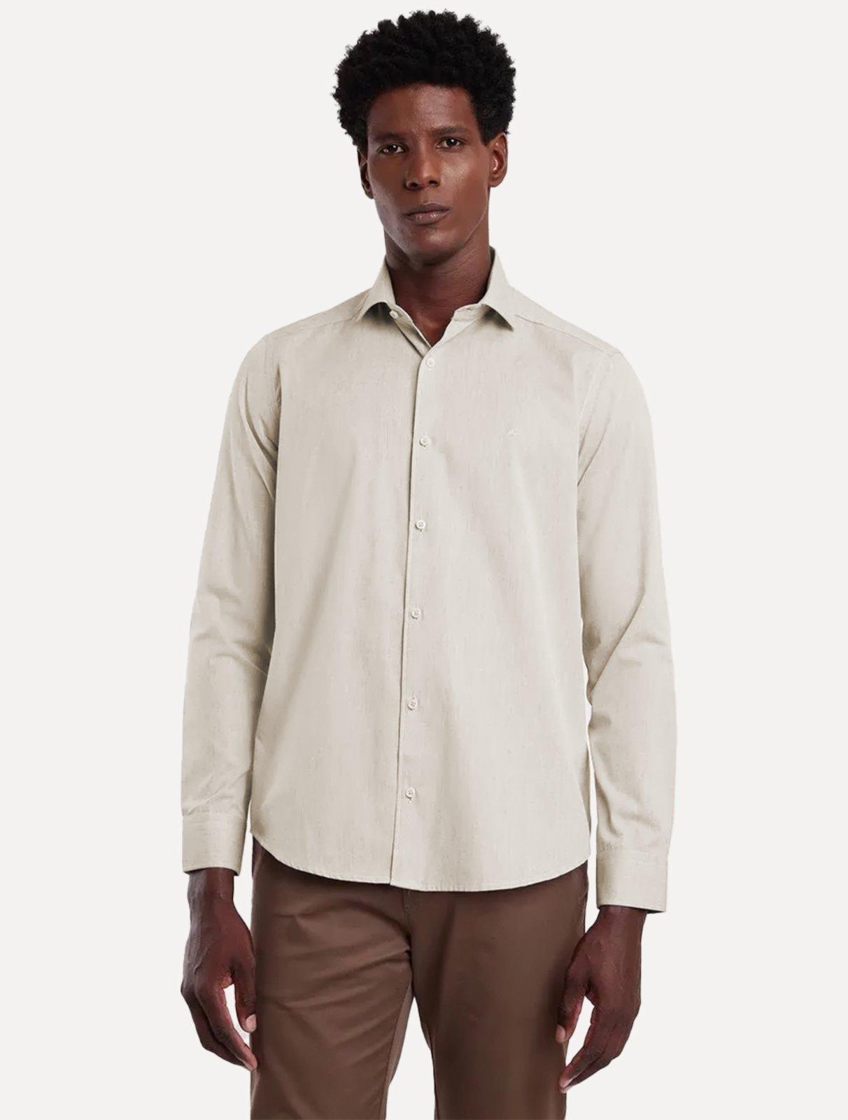 Camisa Aramis Masculina Slim Tricoline Stretch Areia