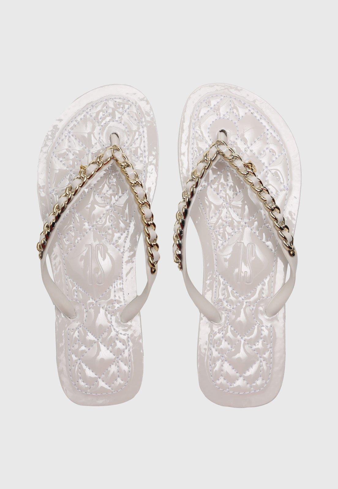 Chinelo Dedo Feminino Santa Lolla Corrente Dourada Branco