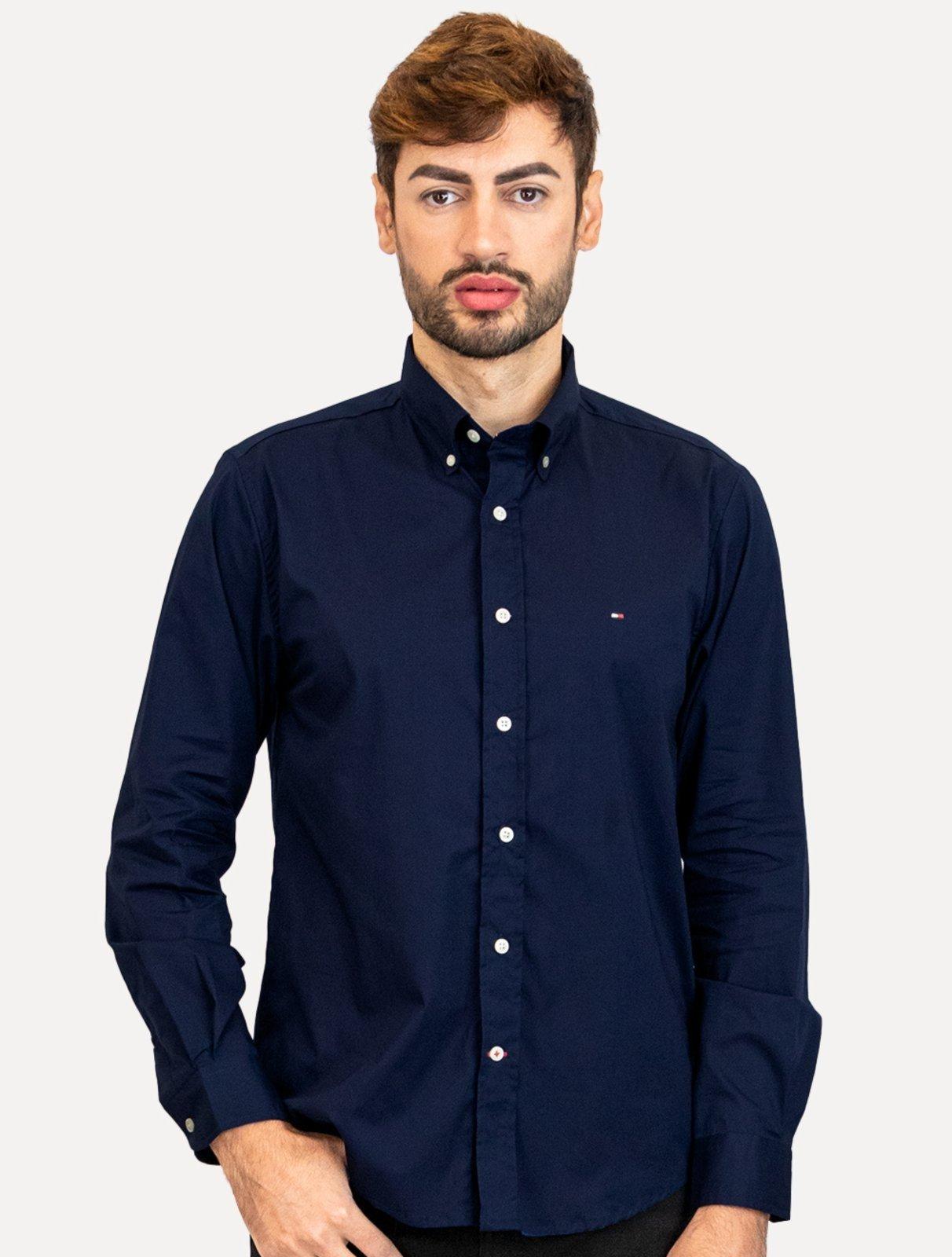 Camisa Tommy Hilfiger Masculina Regular Core Flex Poplin Azul Marinho