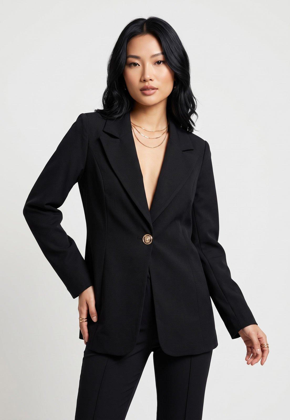Blazer Feminino Lança Perfume Modelagem Reta Preto
