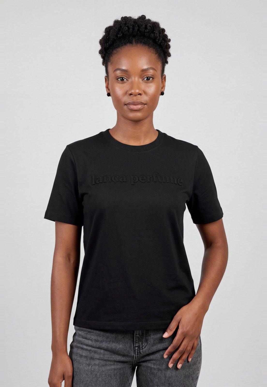 Camiseta Feminina Lança Perfume Logo Gola Redonda Preta