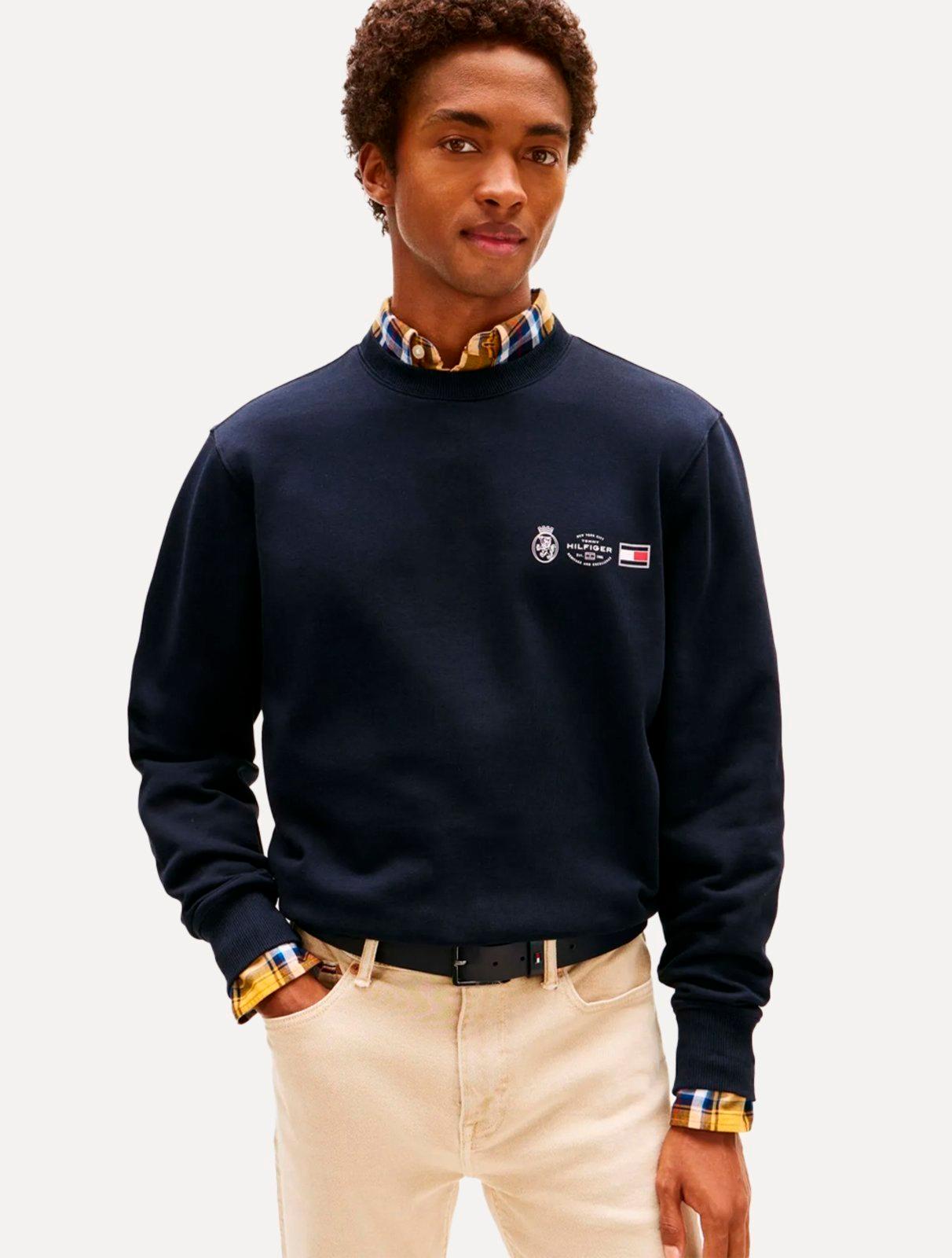 Moletom Tommy Hilfiger Masculino Treble Logos Azul Marinho