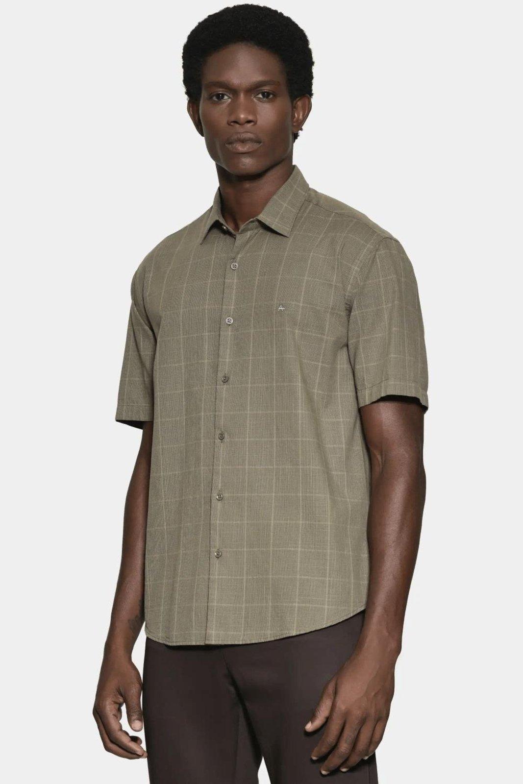 Camisa Aramis Regular Xadrez Flamê Verde Militar Com Verde
