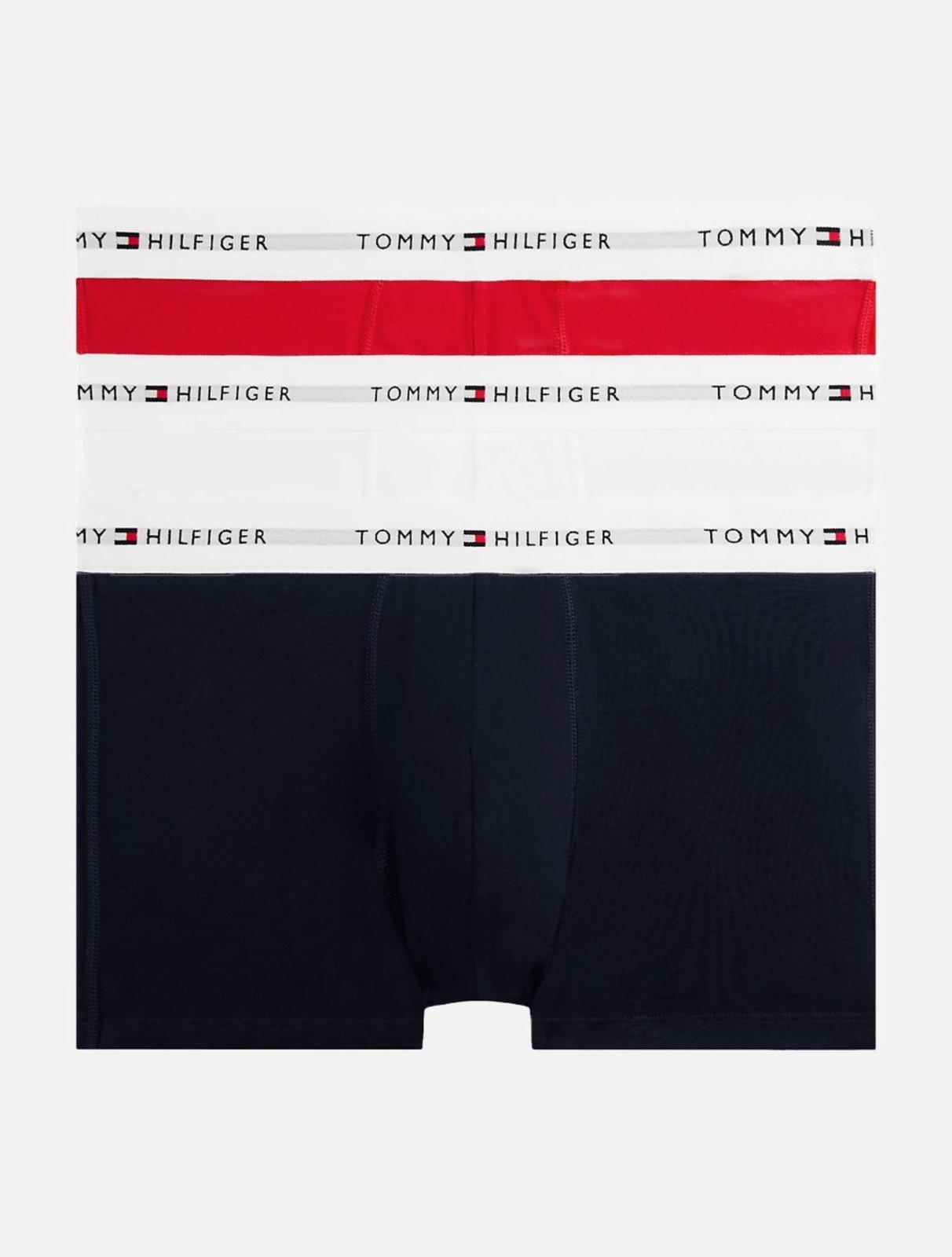 Cueca Tommy Hilfiger Cotton Stretch Trunk Vermelha Marinho e Branca Pack 3UN