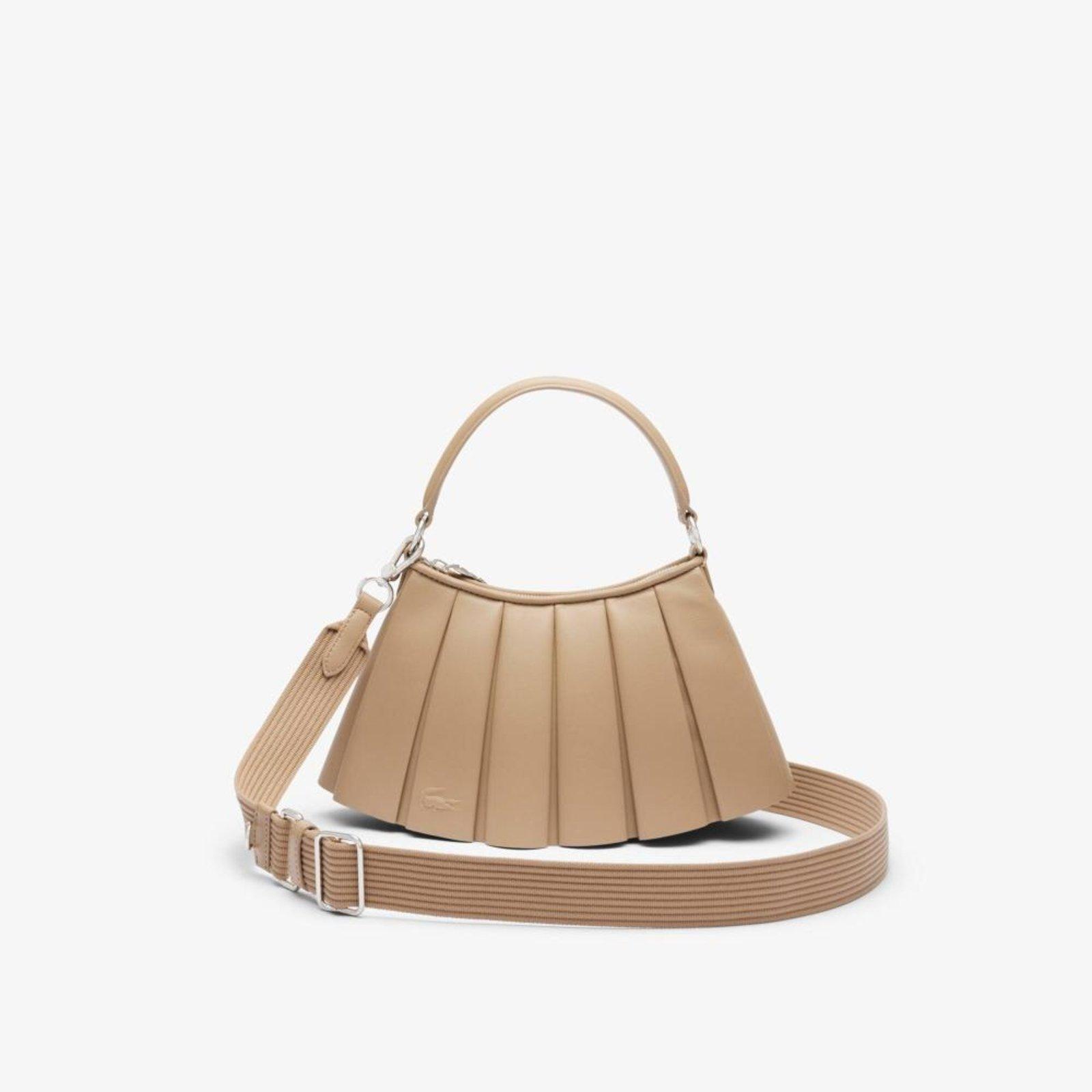Bolsa Lacoste Hobo Pequena em Couro Lenglen Bege