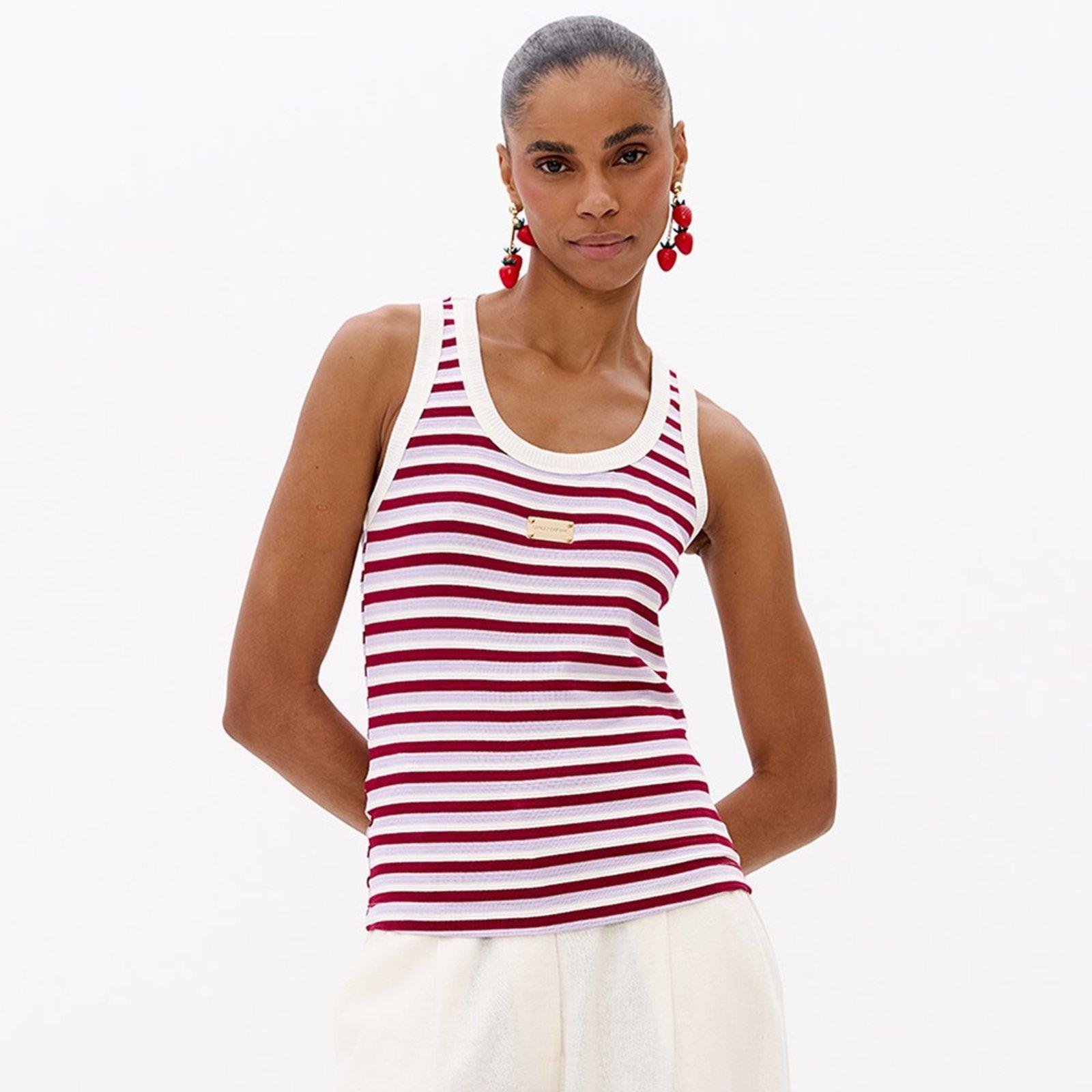 Regata Lança Perfume Listrada Nadador Pr27 Vermelho Feminino