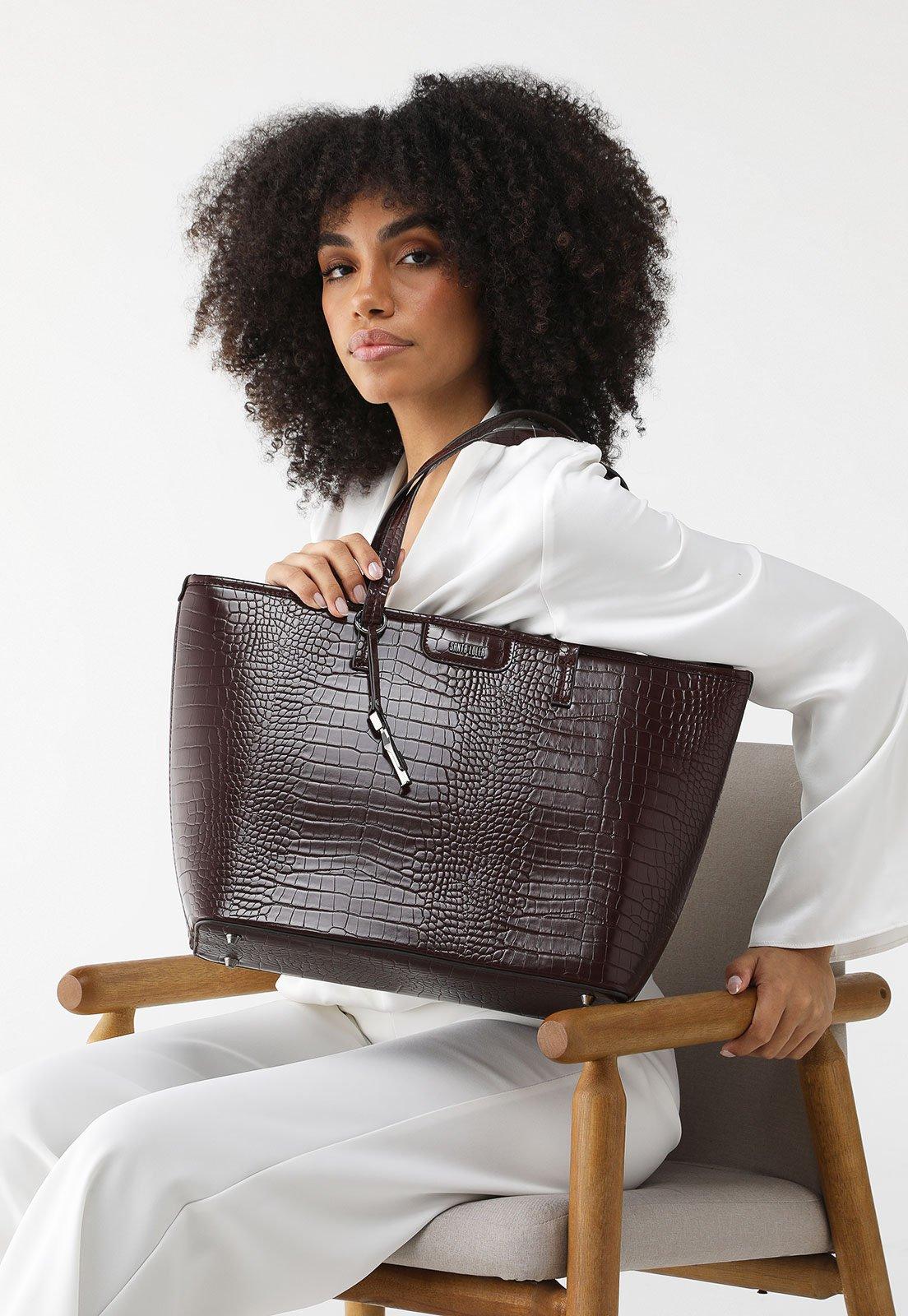 Bolsa Sacola Santa Lolla Pingente Croco Marrom