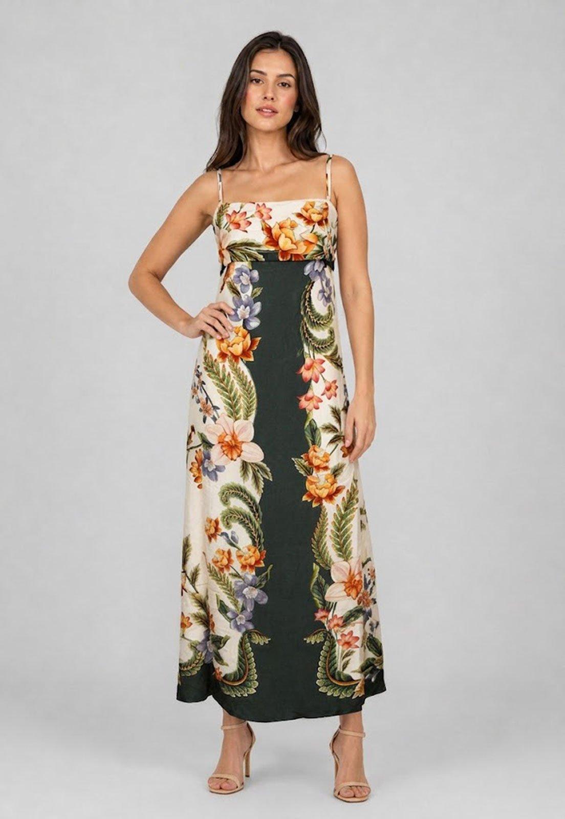 Vestido Feminino FARM Estampa Floral Colorida Verde