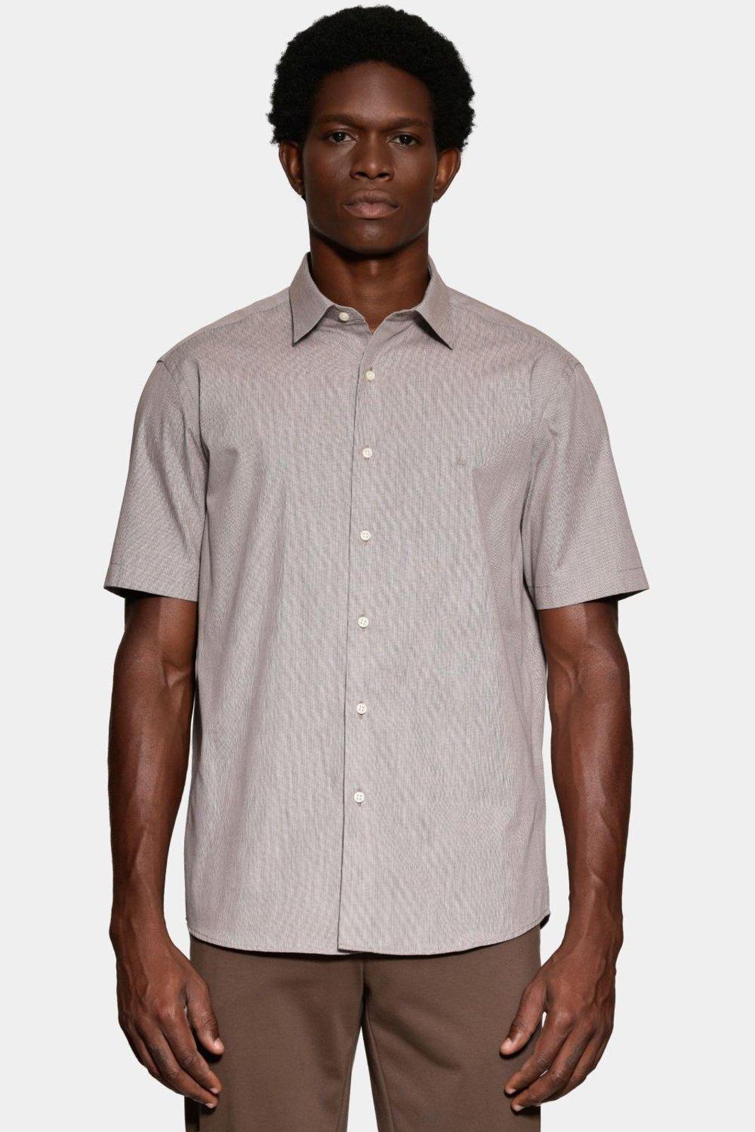 Camisa Aramis Manga Curta Micro Xadrez Off White Com Café