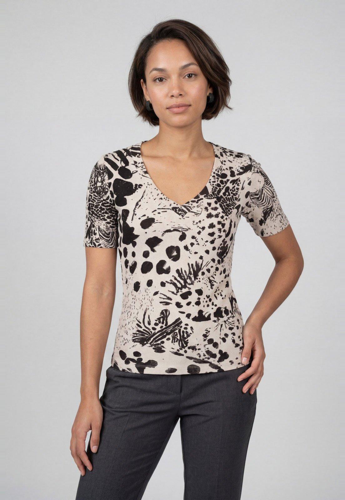 Blusa Feminina Lança Perfume Estampa Abstrata Bege