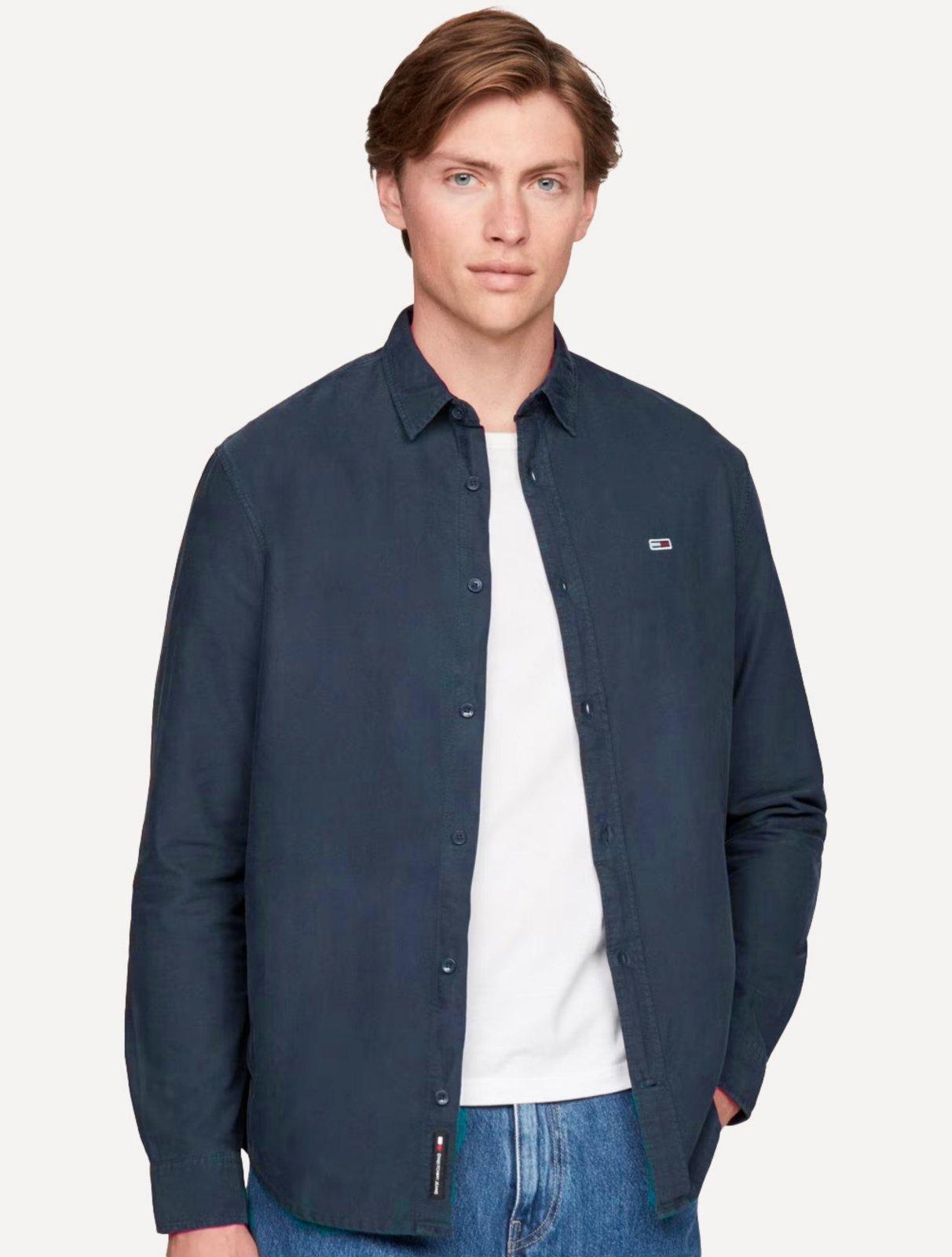 Camisa Tommy Jeans Masculina Regular Washed Oxford Azul Marinho