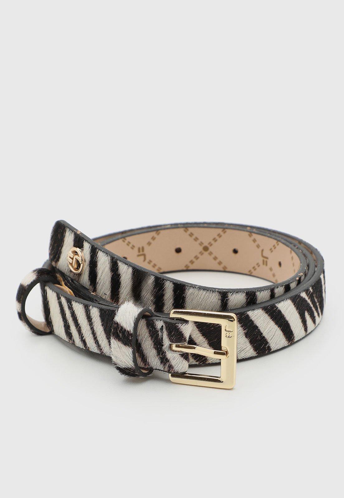 Cinto Feminino Jorge Bischoff Animal Print Zebra Couro Preto