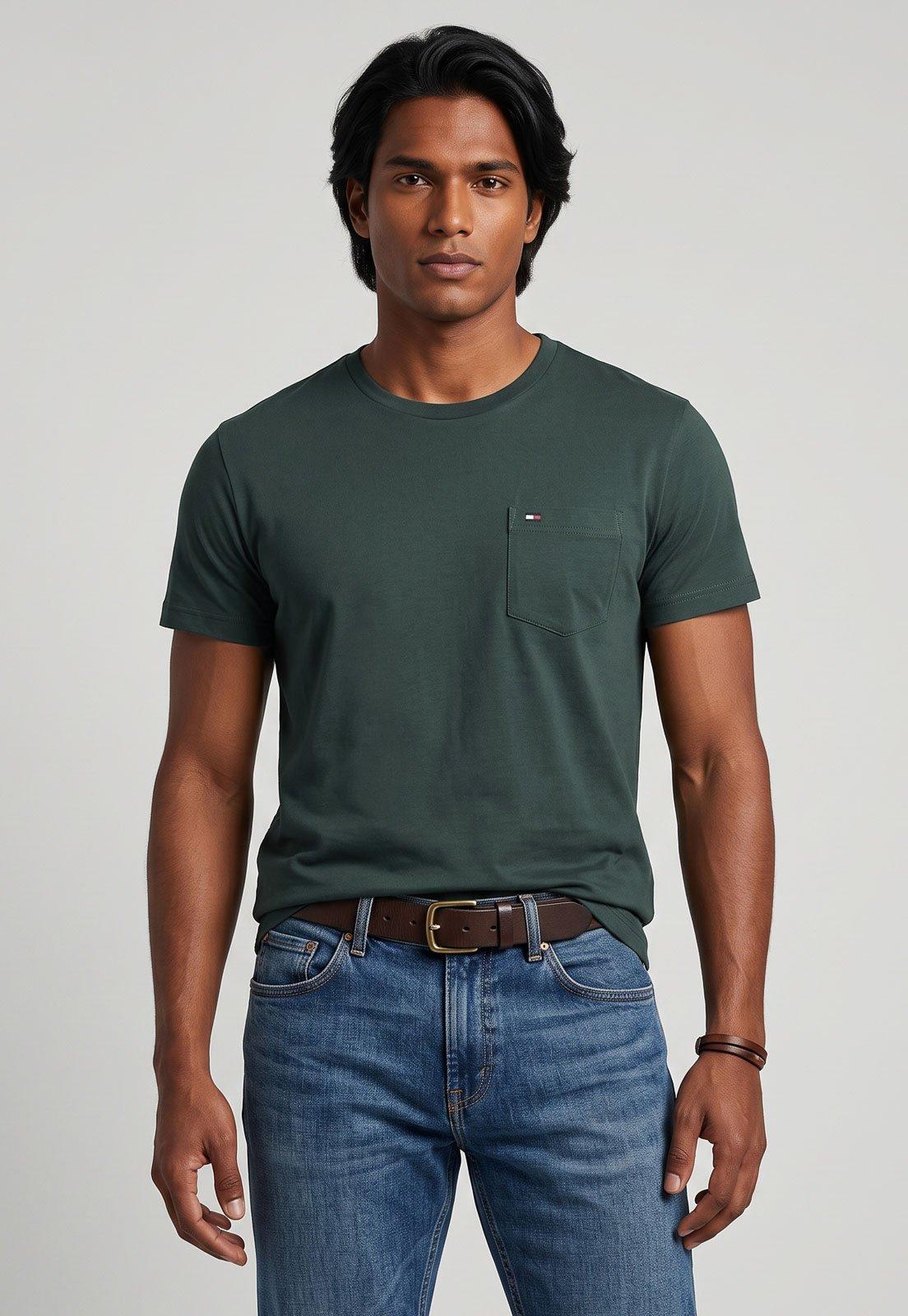 Camiseta Masculina Tommy Hilfiger Bolso Verde