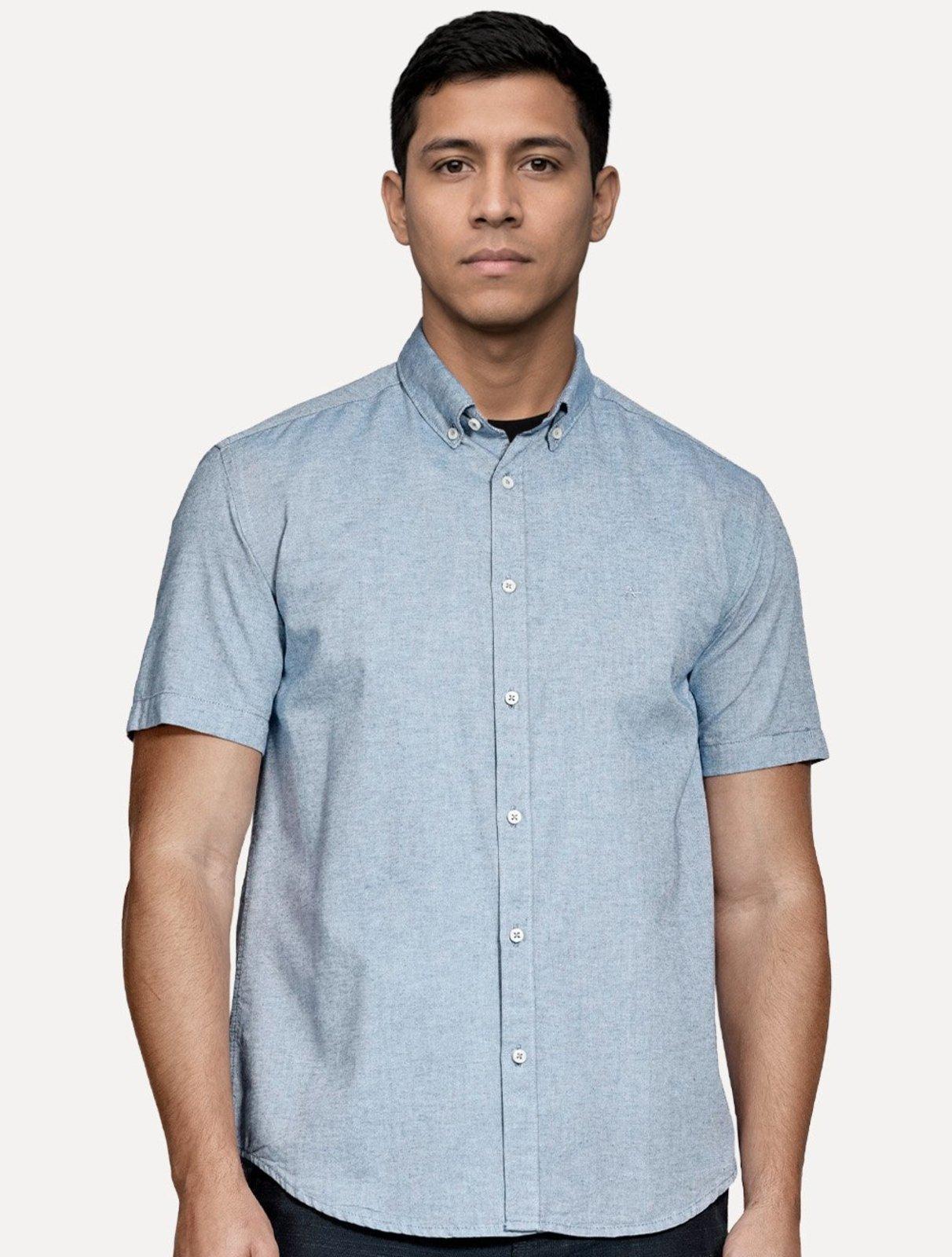 Camisa Aramis Masculina Manga Curta Slim Oxford Planalto Azul Royal