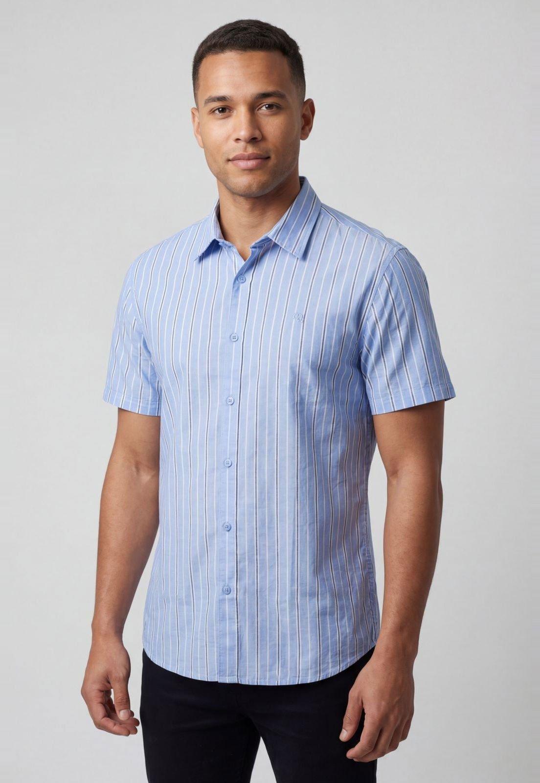 Camisa Masculina Colcci Listrada Azul