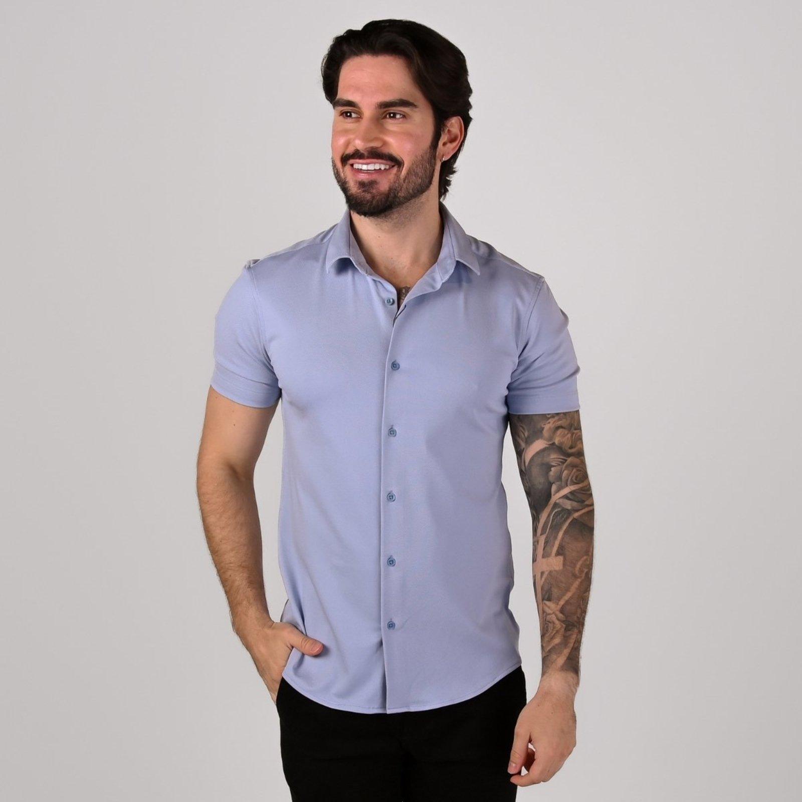 Camisa Aramis Slim Malha Itália Manga Curta Azul Claro