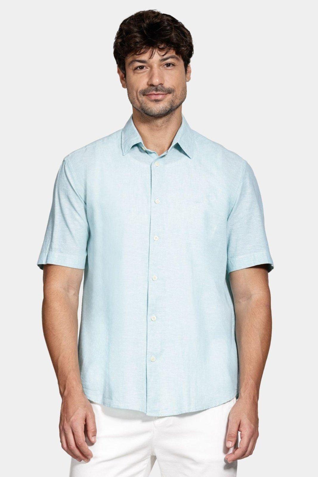 Camisa Aramis Manga Curta Regular Linho Algodão Azul