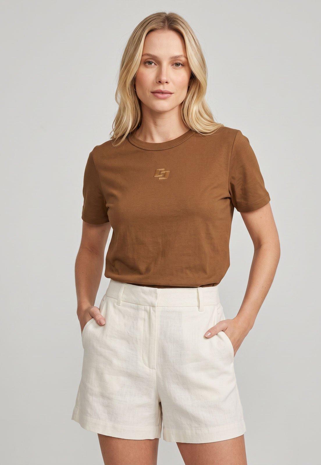 Camiseta Feminina Colcci Logo Marrom