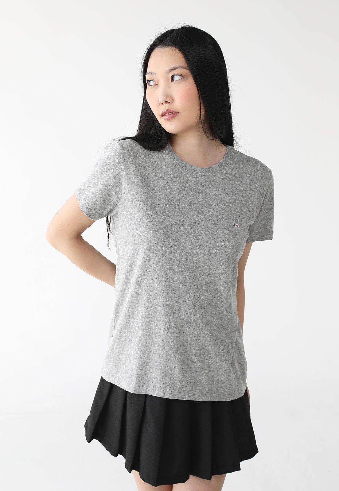Camiseta Tommy Jeans Reta Logo Cinza