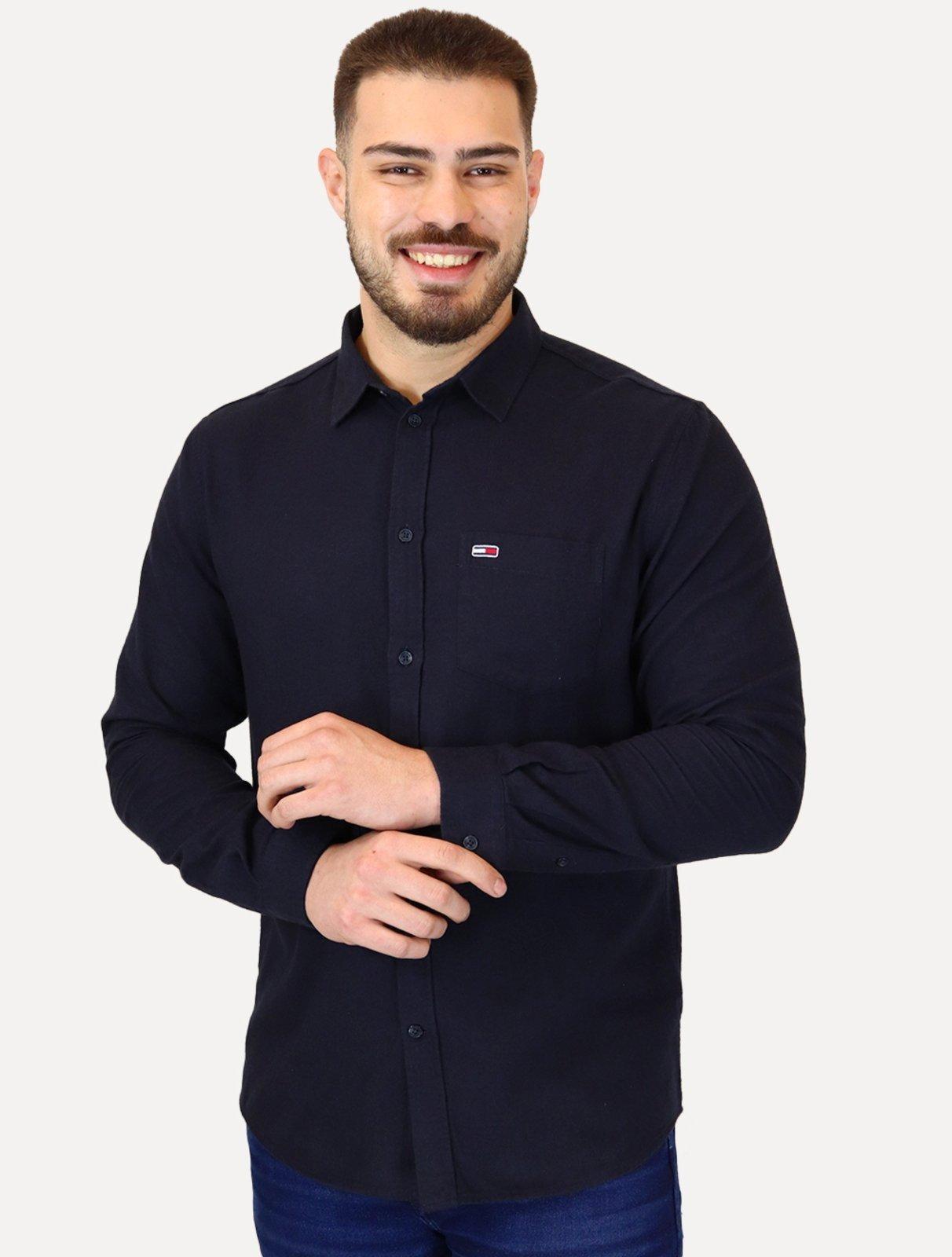 Camisa Tommy Jeans Masculina Regular Flannel Pocket Azul Marinho