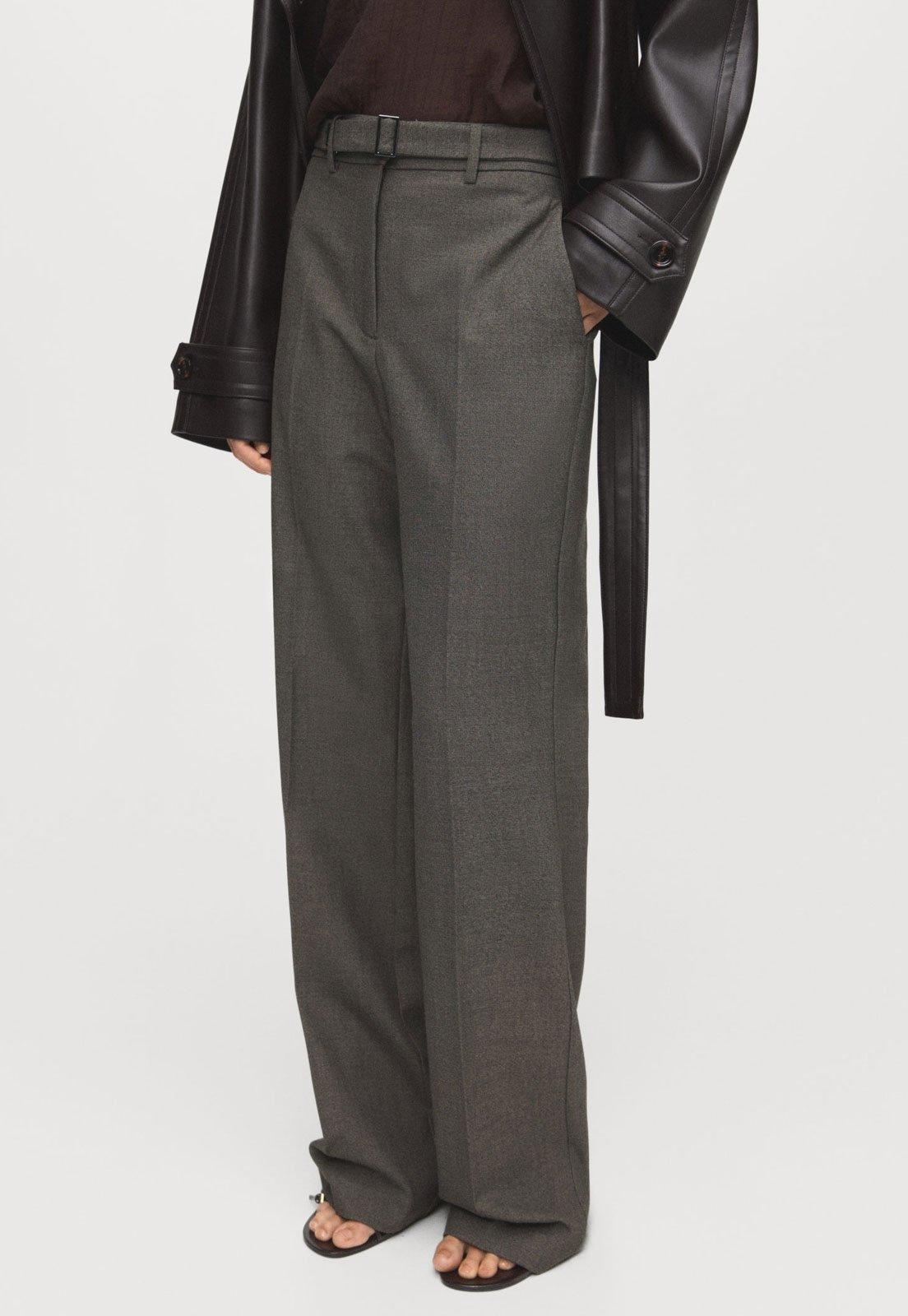 Calça Feminina Mango Perna Ampla Cinza