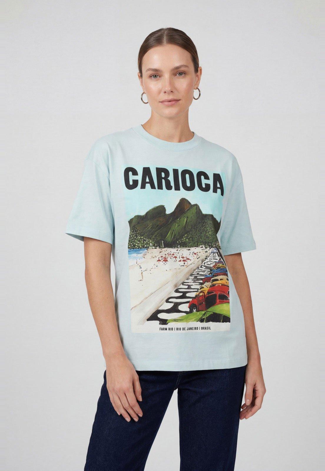 Camiseta Feminina FARM Estampa Rio de Janeiro Azul Claro