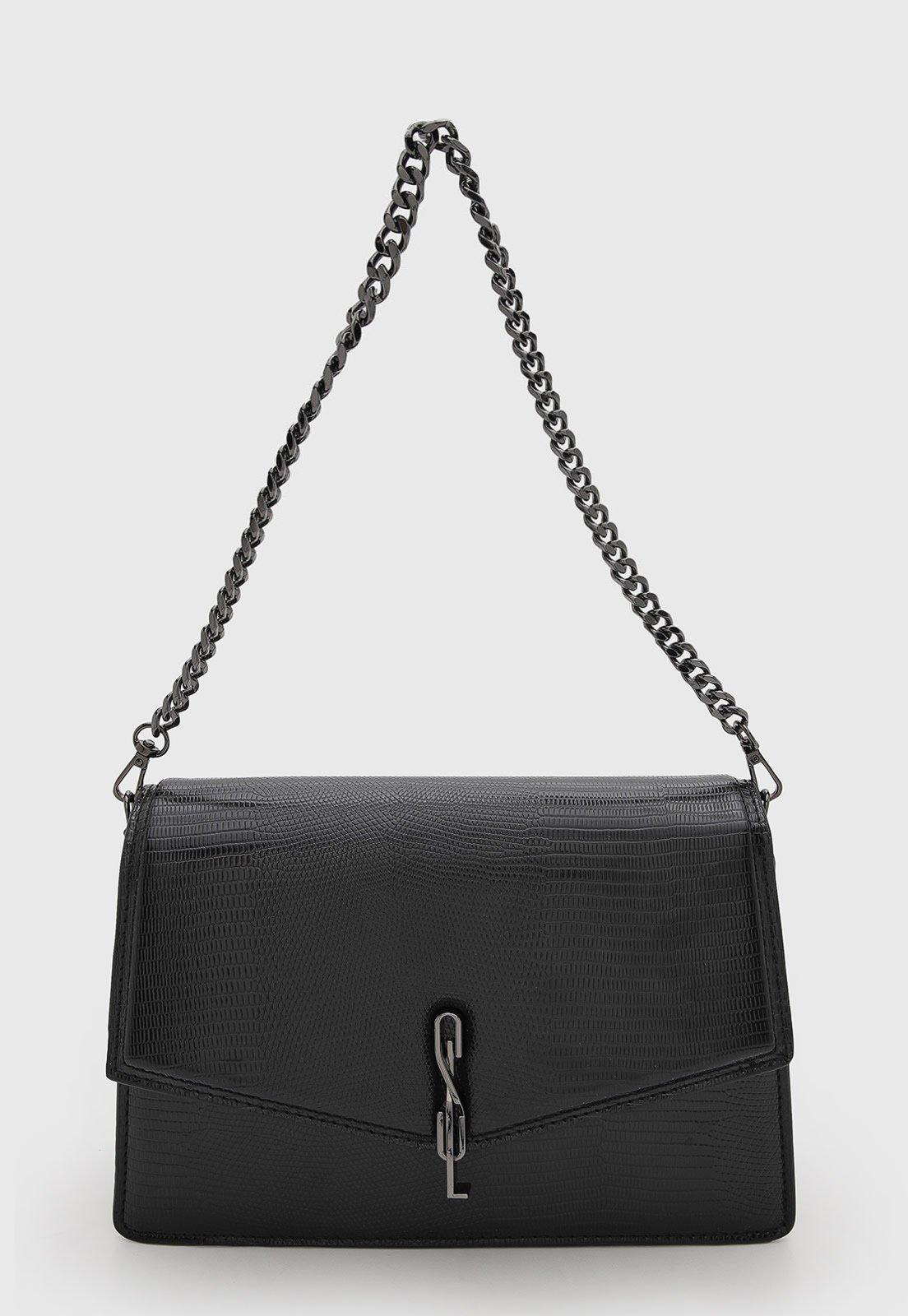 Bolsa Feminina Santa Lolla Texturizada Alça Corrente Preta